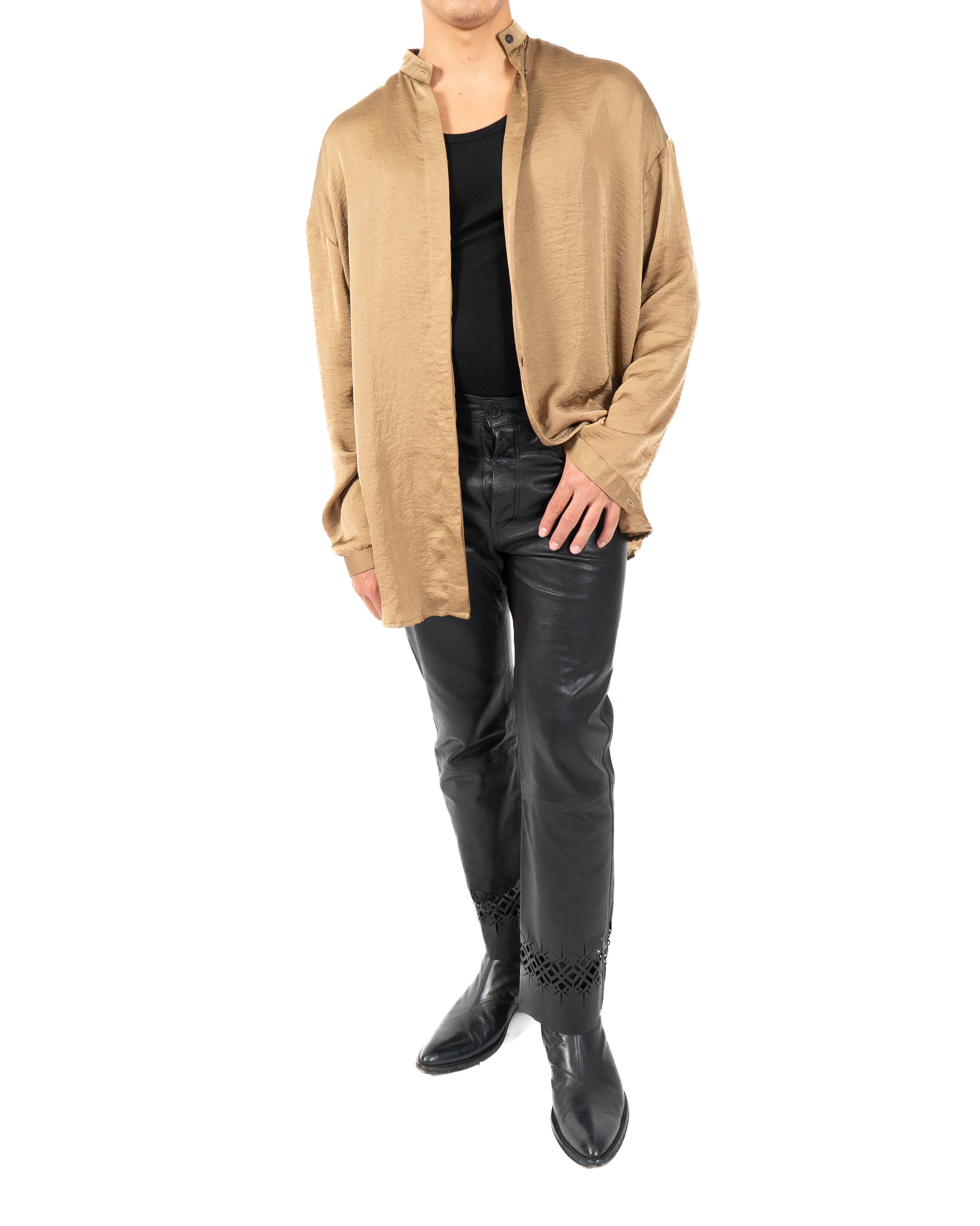 SS14 Oversized Mandarin Shirt in Gold-Beige Washed Silk
