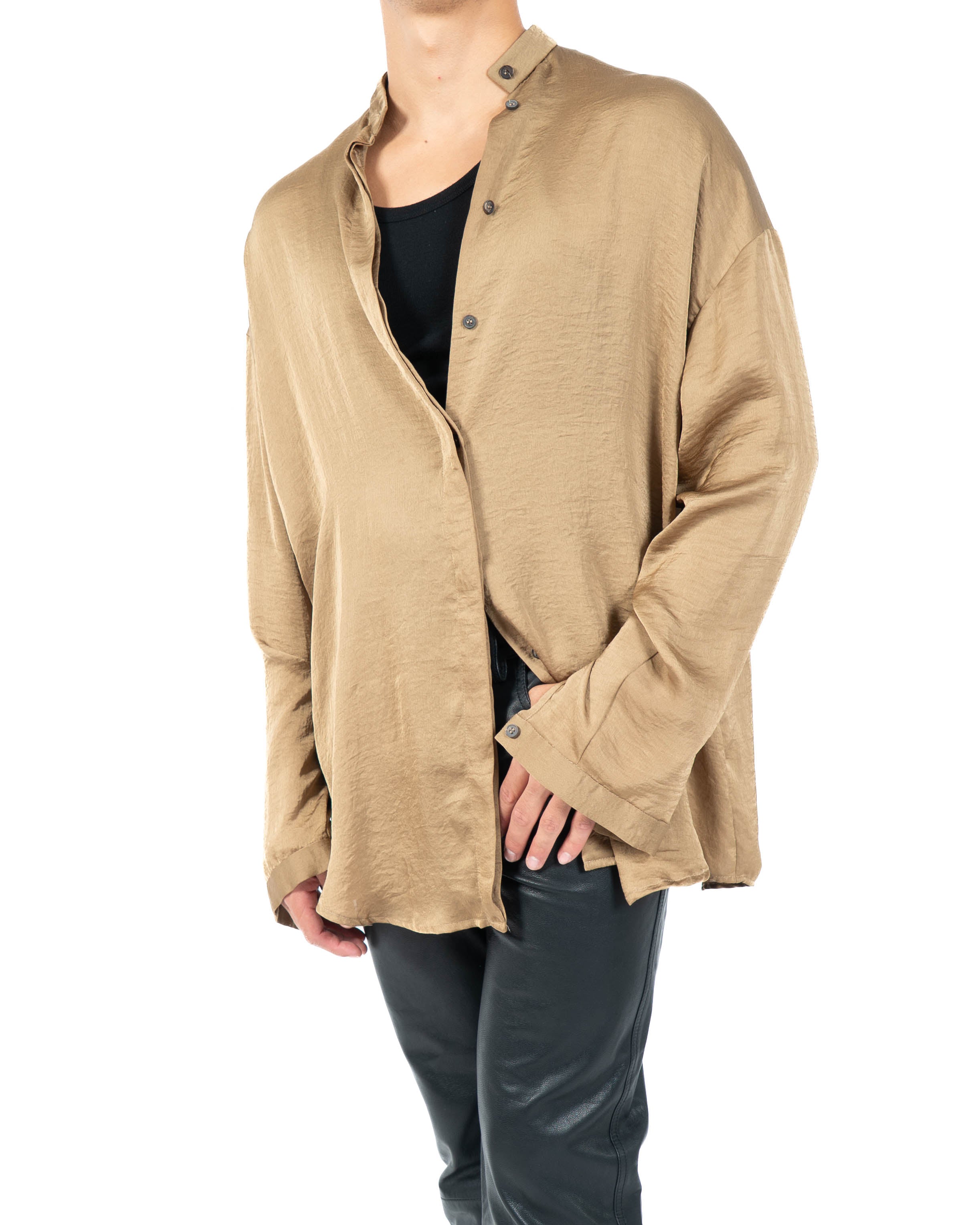 SS14 Oversized Mandarin Shirt in Gold-Beige Washed Silk