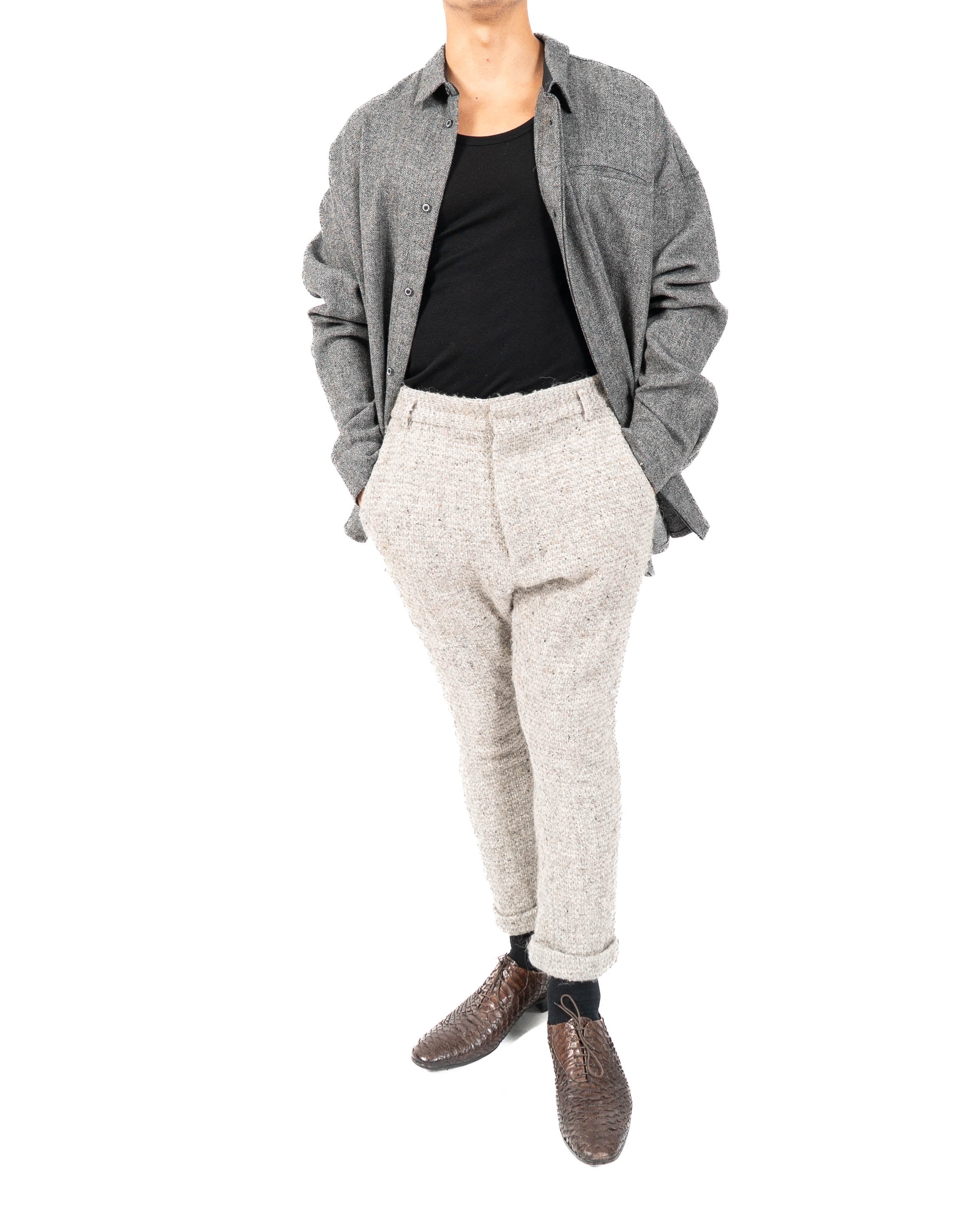 FW14 Cropped Trousers in Grey Boucle Wool