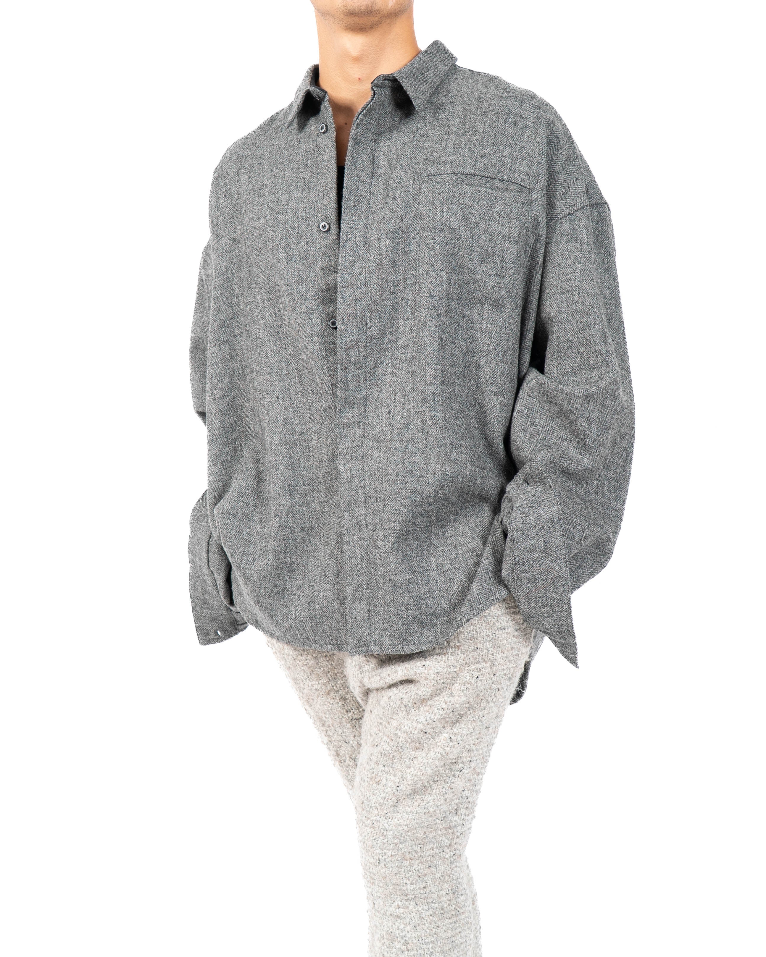 FW14 Oversized Mandarin Shirt in Grey Chevron Wool