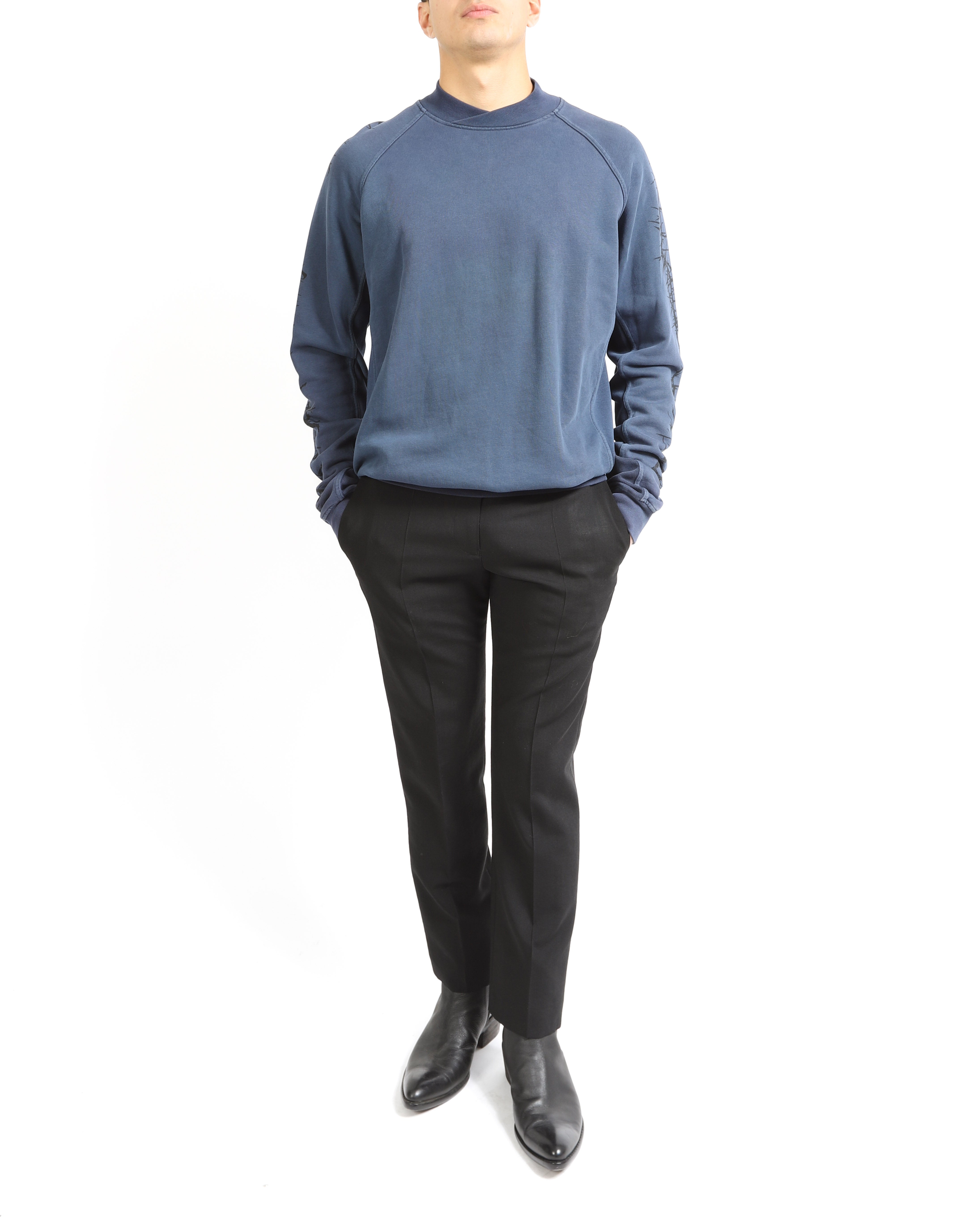 SS16 Embroidered Shawl Collar Perth Sweatshirt in Indigo Cotton