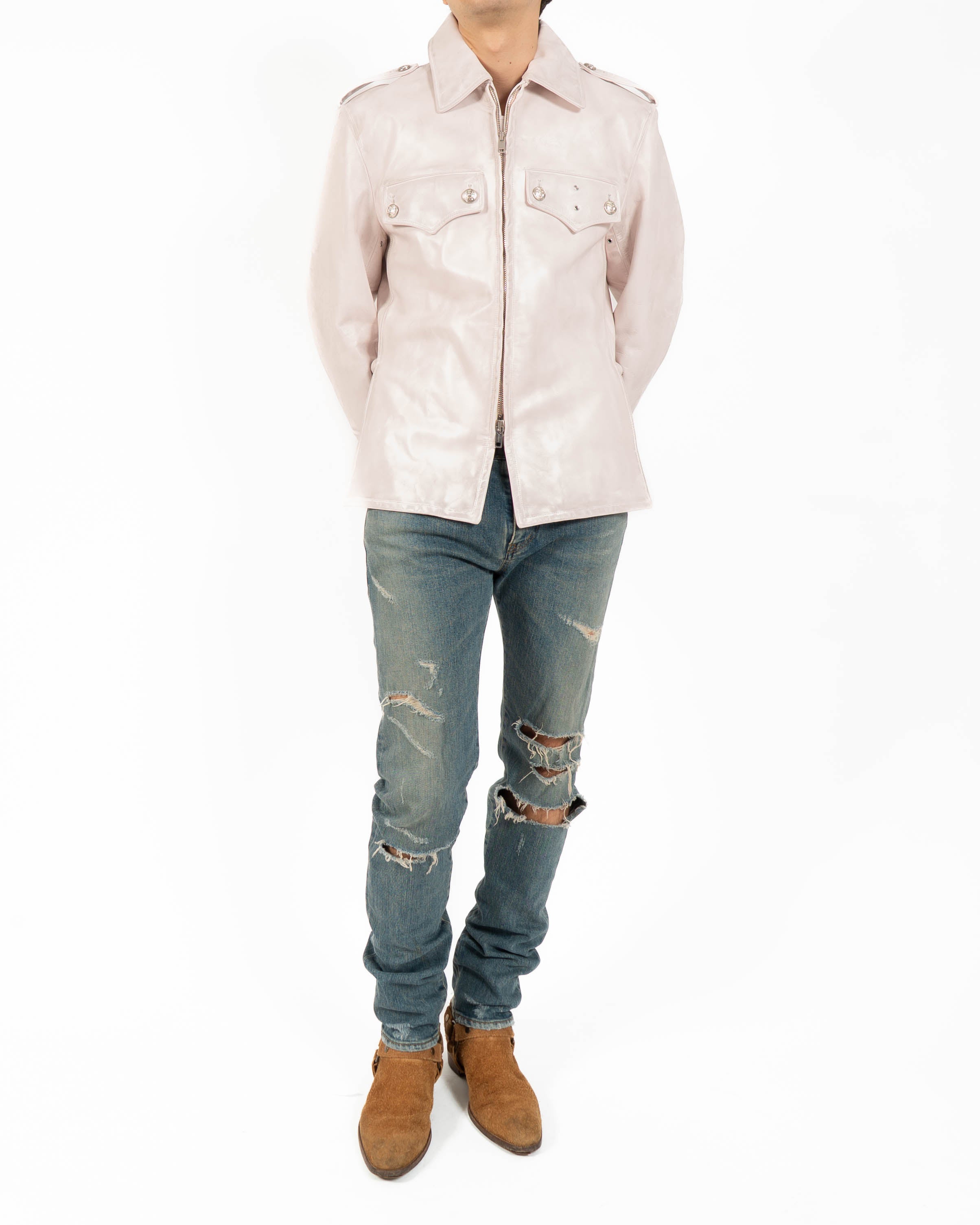 FW17 Police Jacket in Distressed Pink Leather