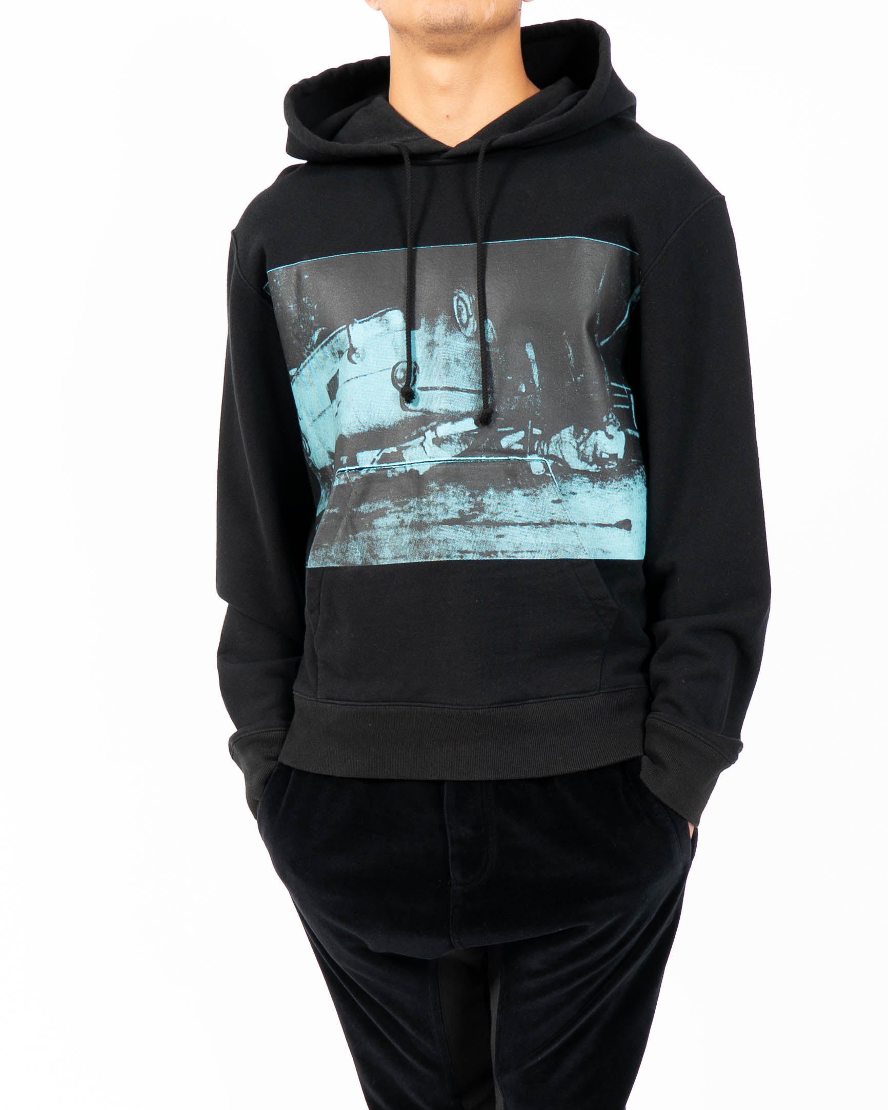 SS18 Andy Warhol ,,Car Crash'' Printed Hoodie in Black Cotton