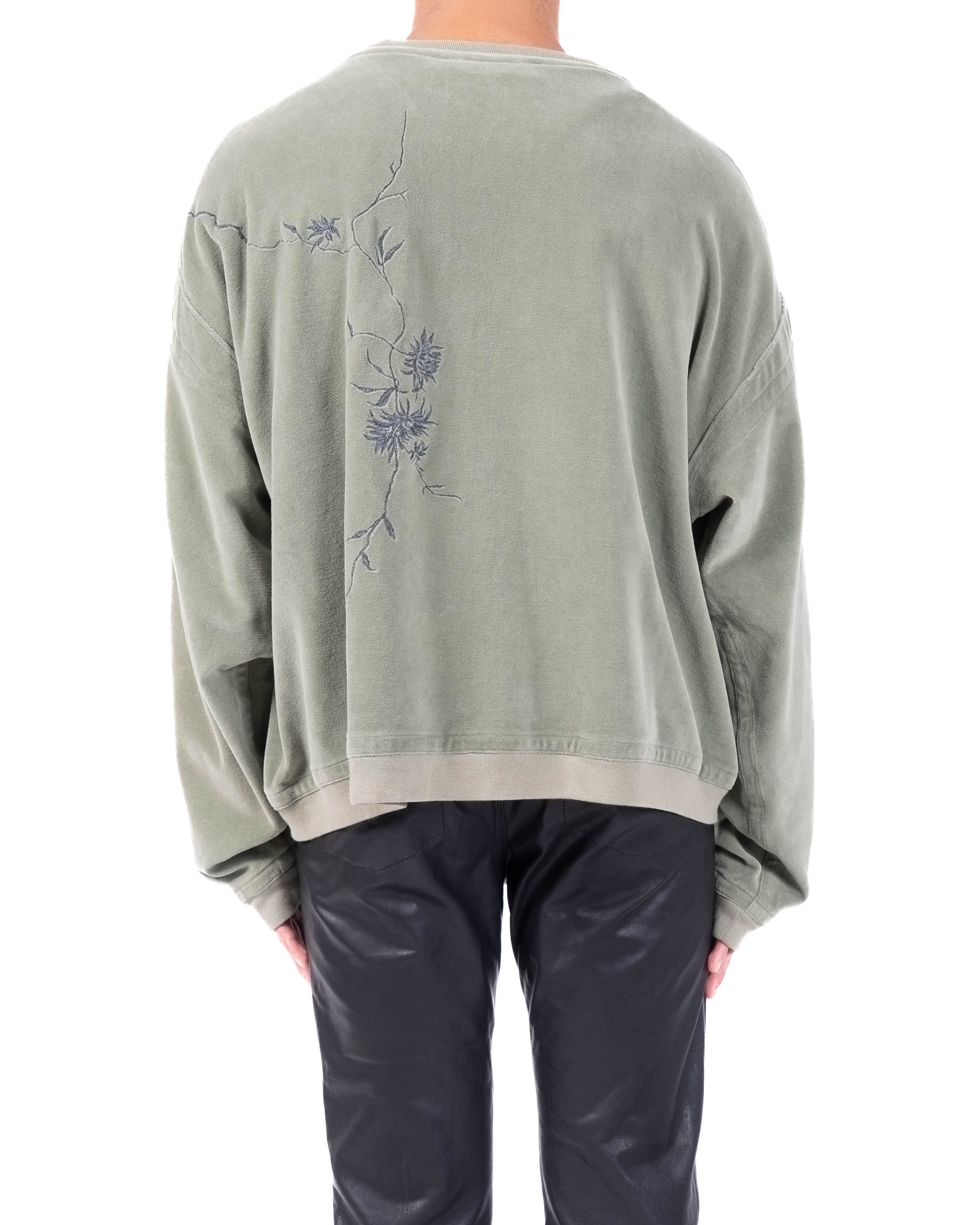 FW18 Oversized Embroidered Sweatshirt in Light Green Velvet
