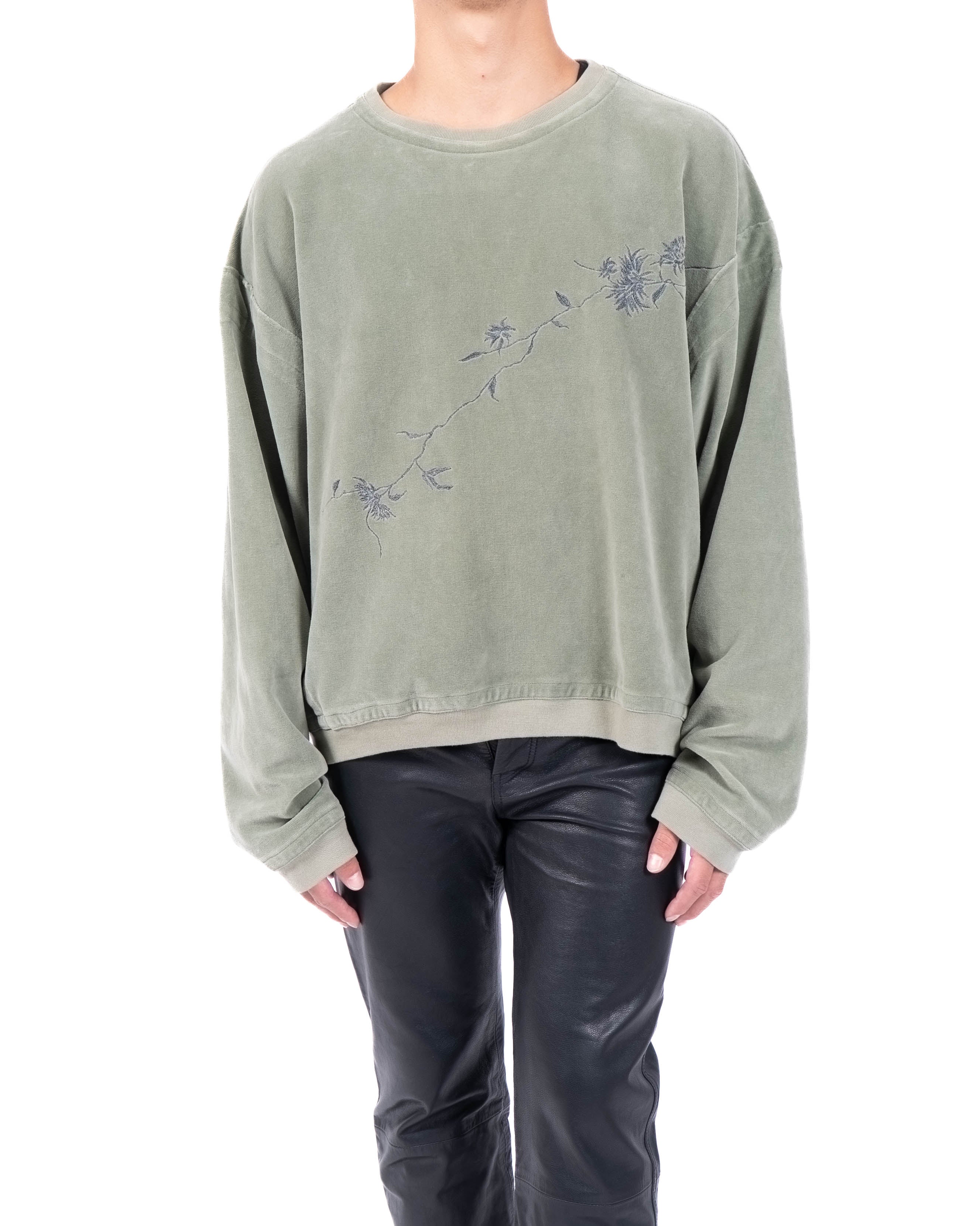 FW18 Oversized Embroidered Sweatshirt in Light Green Velvet