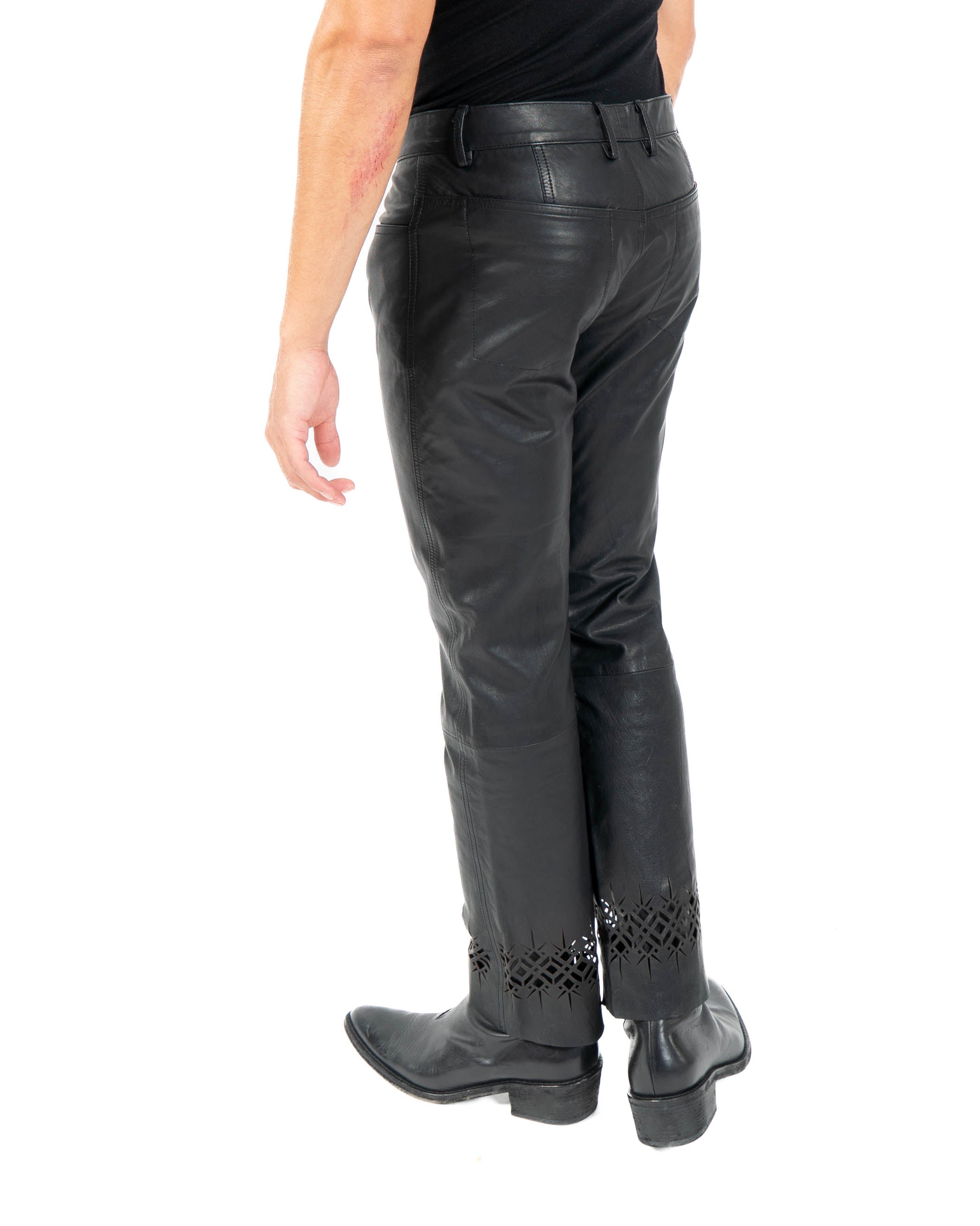 SS19 Flared Lasercut Trousers in Black Leather