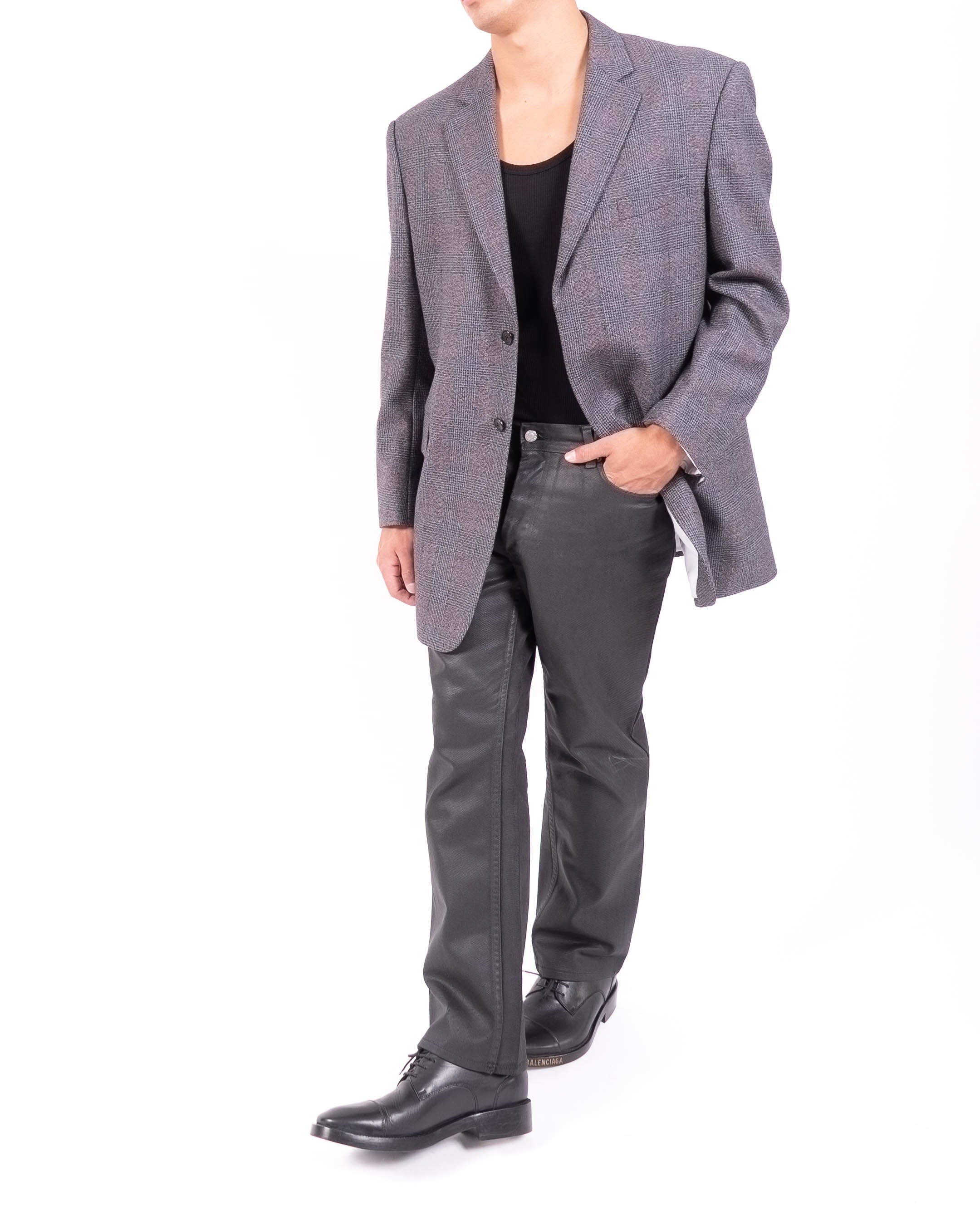 SS19 Oversized Boxy Blazer in Checked Grey Wool