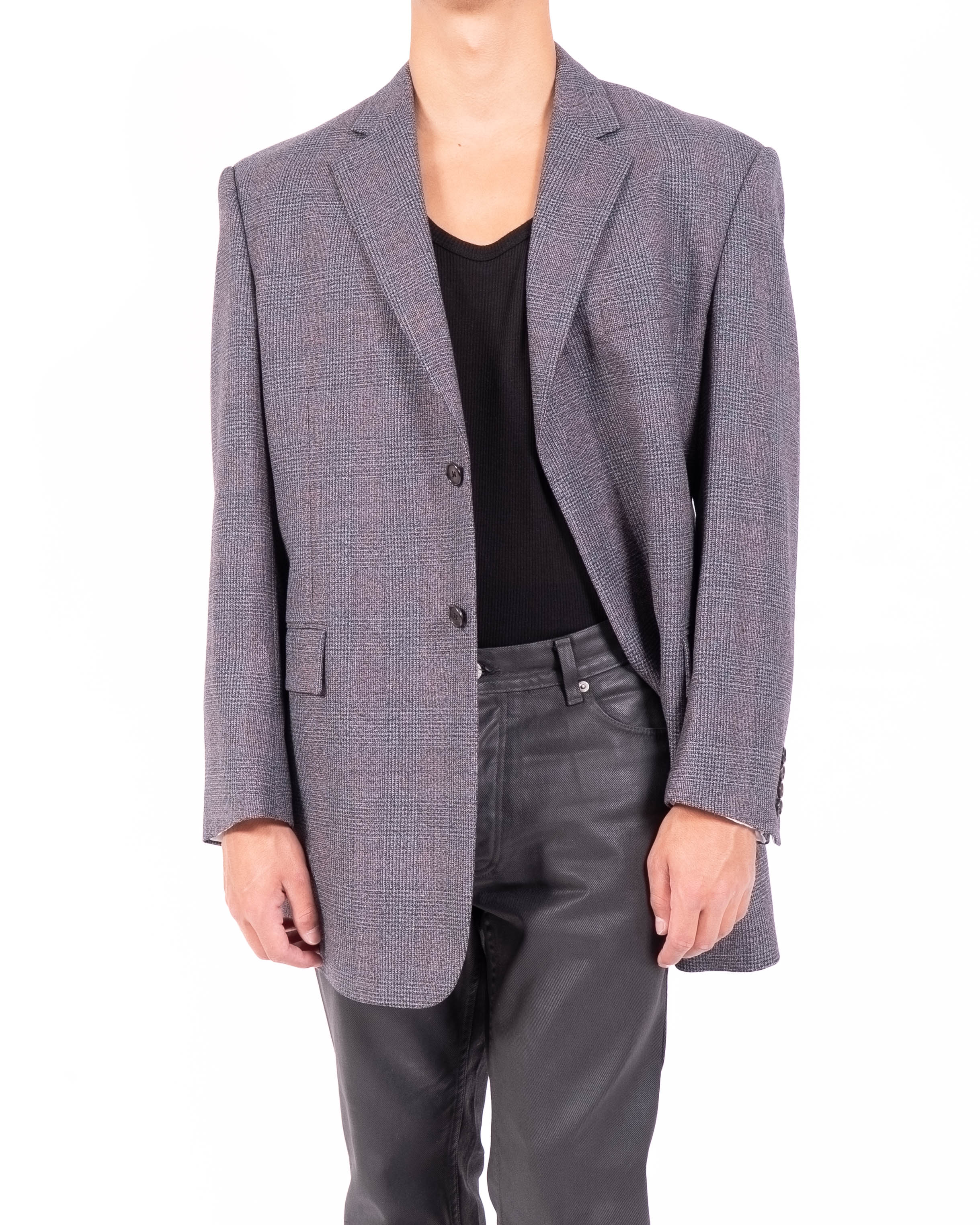 SS19 Oversized Boxy Blazer in Checked Grey Wool