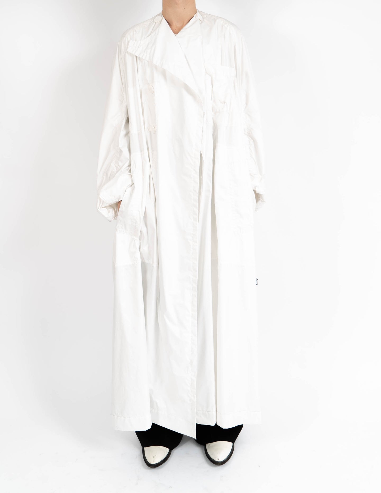 FW17 White Nylon Oversized Belted Coat