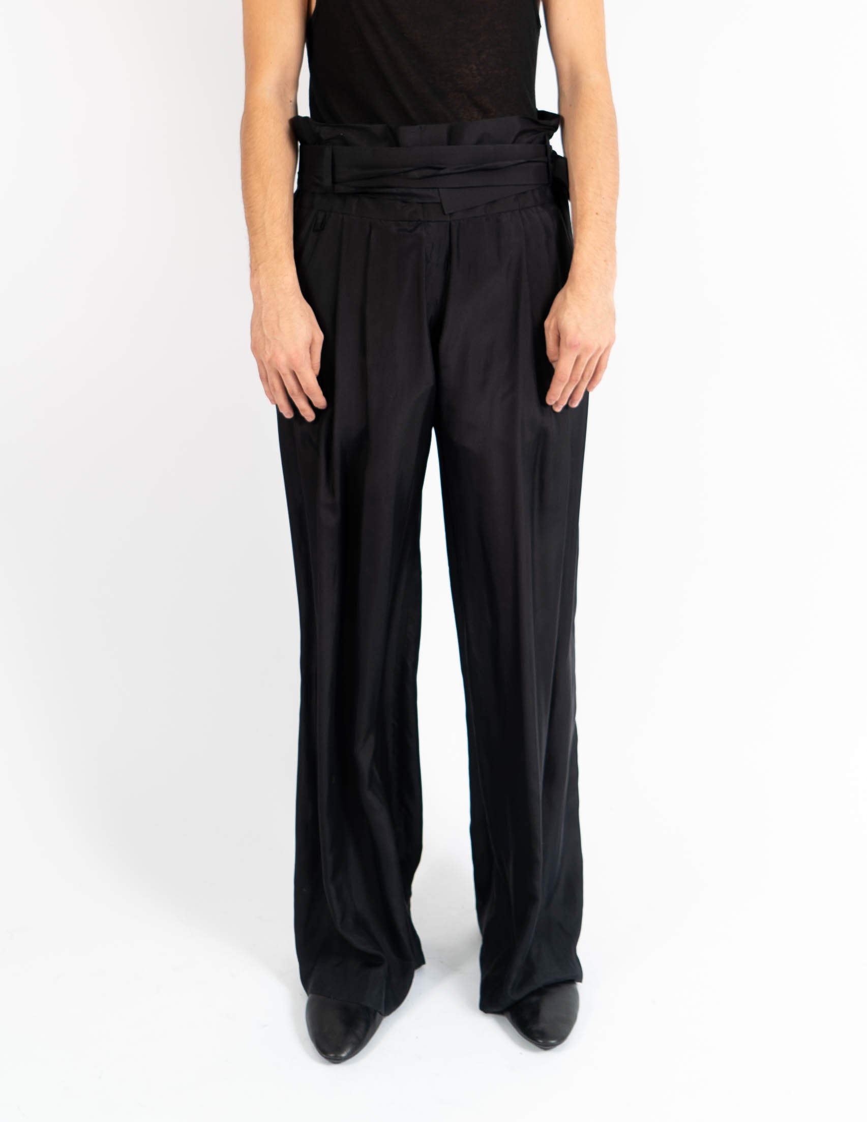 SS07 Black Belted Oversized Silk Trousers