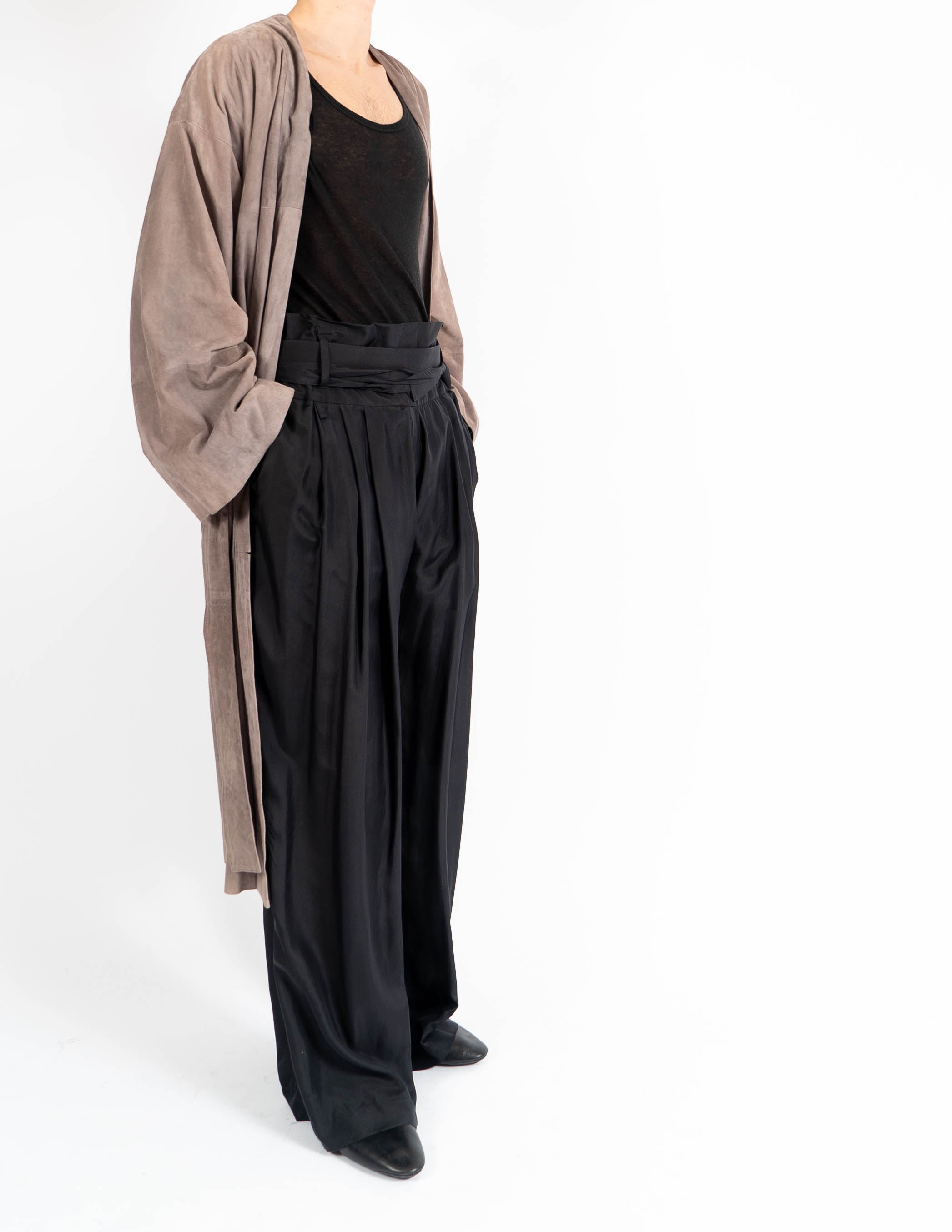 SS07 Black Belted Oversized Silk Trousers