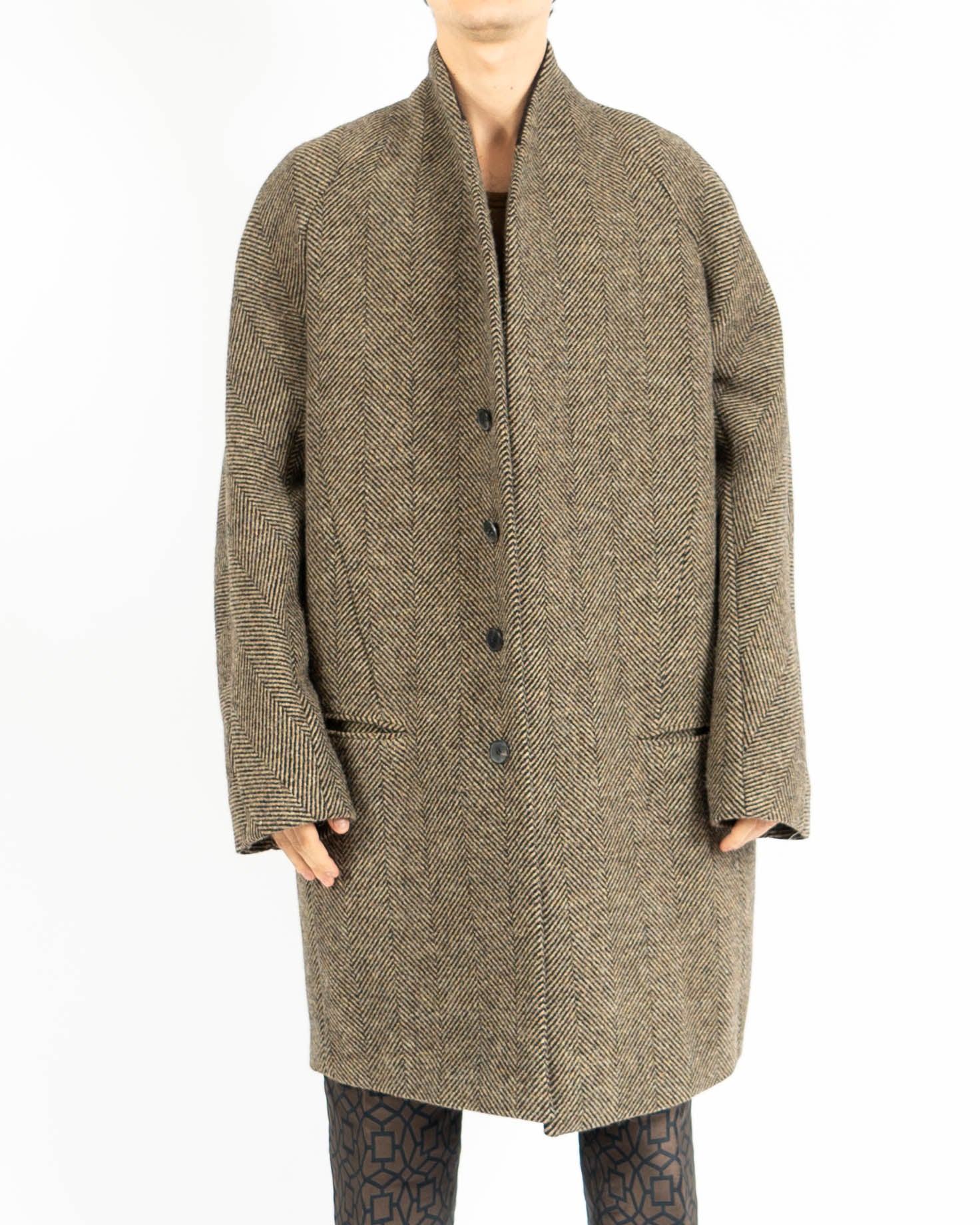 FW15 Brown Wool Chevron Overcoat