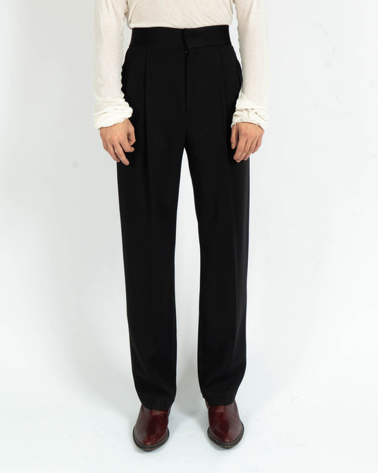 SS18 Satin Waistband Relaxed Black Wool Trousers