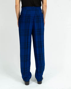 SS19 Blue Checked Viscose Darted Trousers