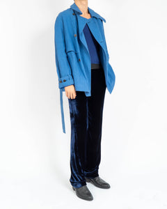 SS19 Cropped Blue Linen Caban Jacket