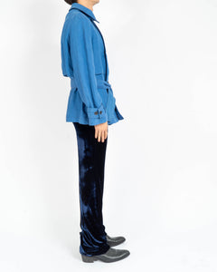 SS19 Cropped Blue Linen Caban Jacket