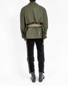 SS19 Cropped Waxed Green Linen Caban Jacket
