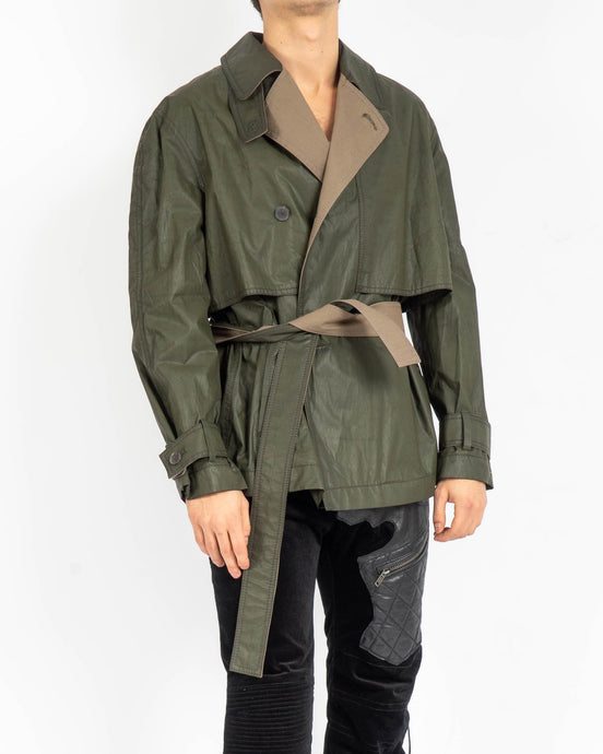 SS19 Cropped Waxed Green Linen Caban Jacket
