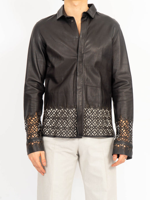 SS19 Lasercut Leather Shirt Black