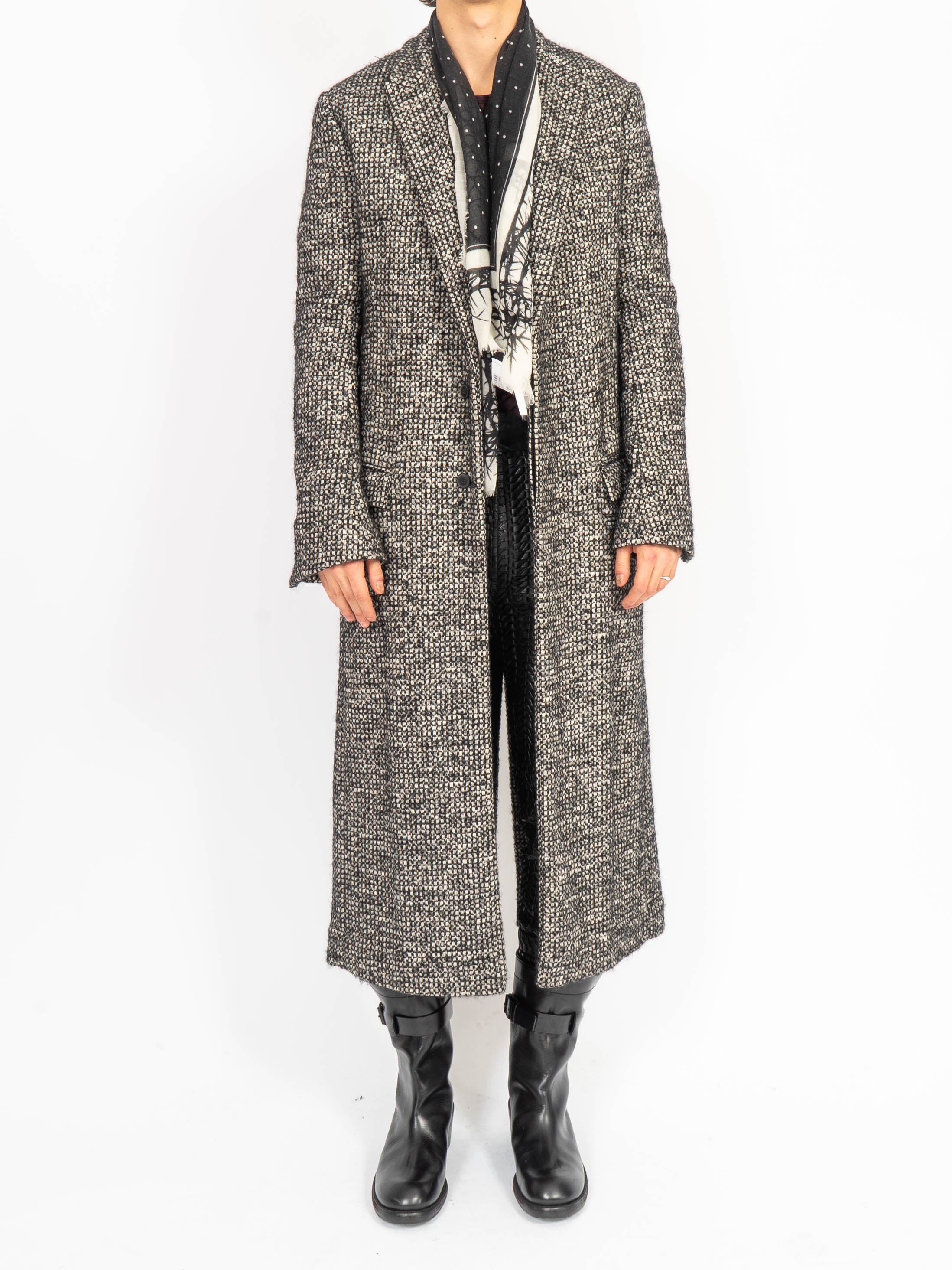 FW16 Black & White Boucle Long-Coat