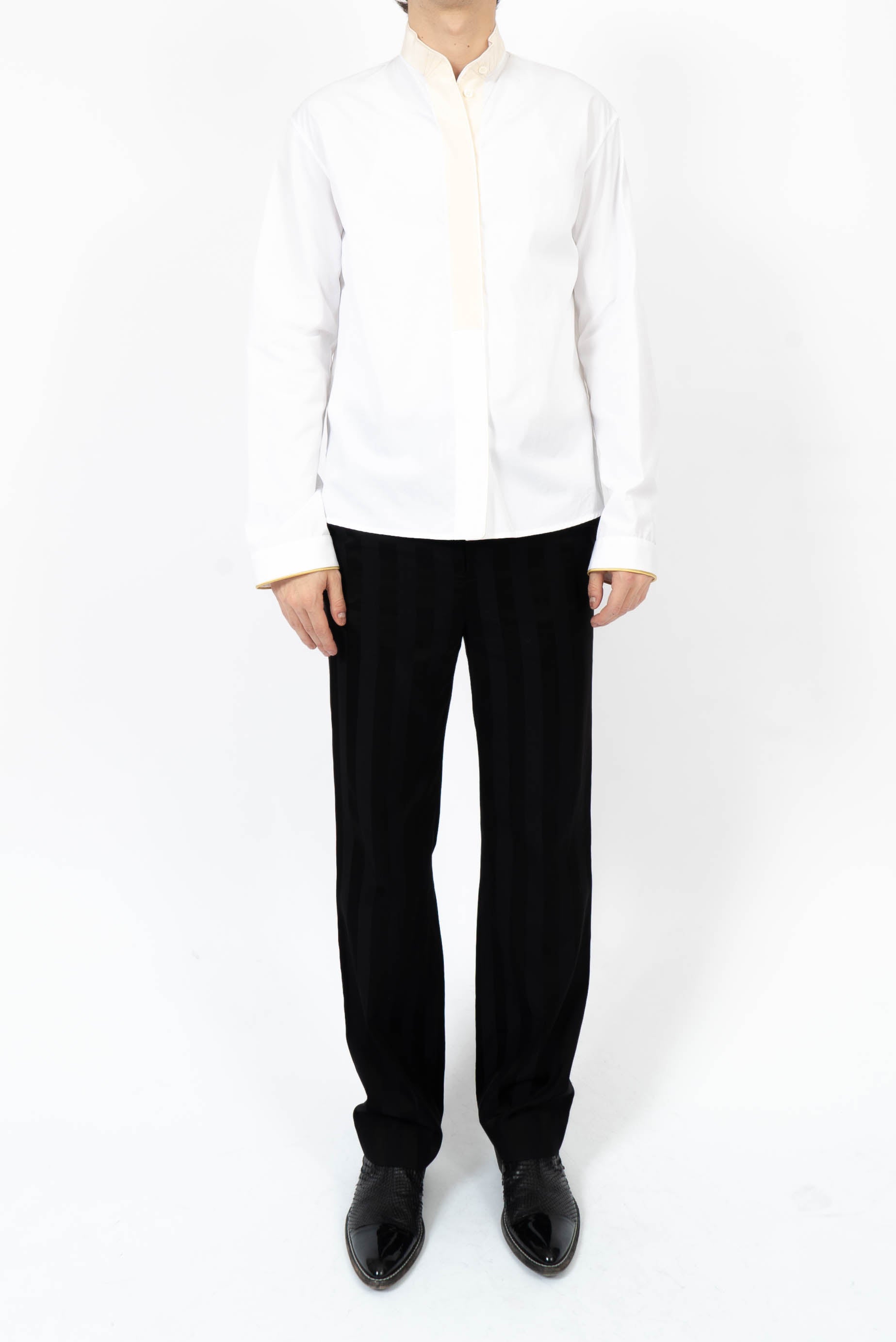 FW18 White Cotton Shirt with Crossgrain
