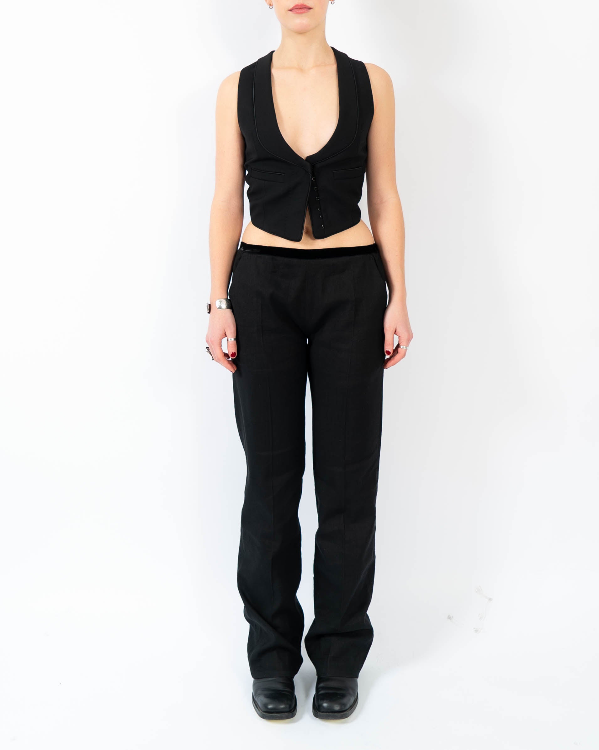SS16 Slouchy Trousers in Black Wool with Velvet Waistband