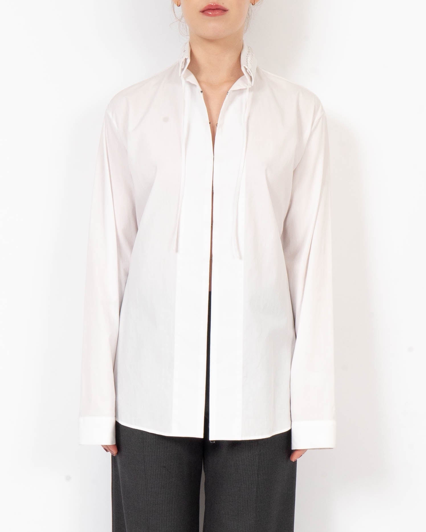 FW19 Laced Collar Shirt in White Cotton