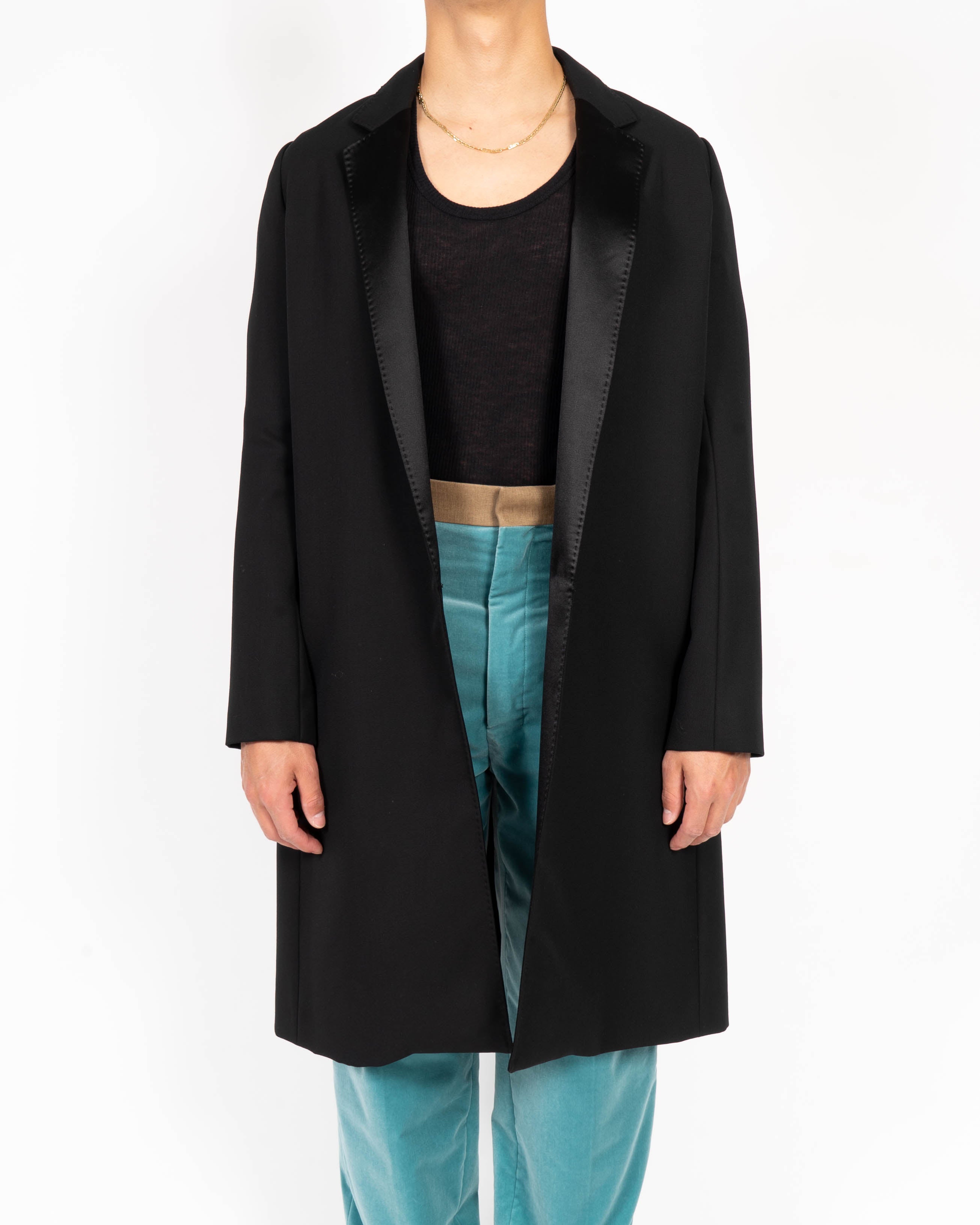 SS17 Black Satin Collar Overcoat in fine Black Wool