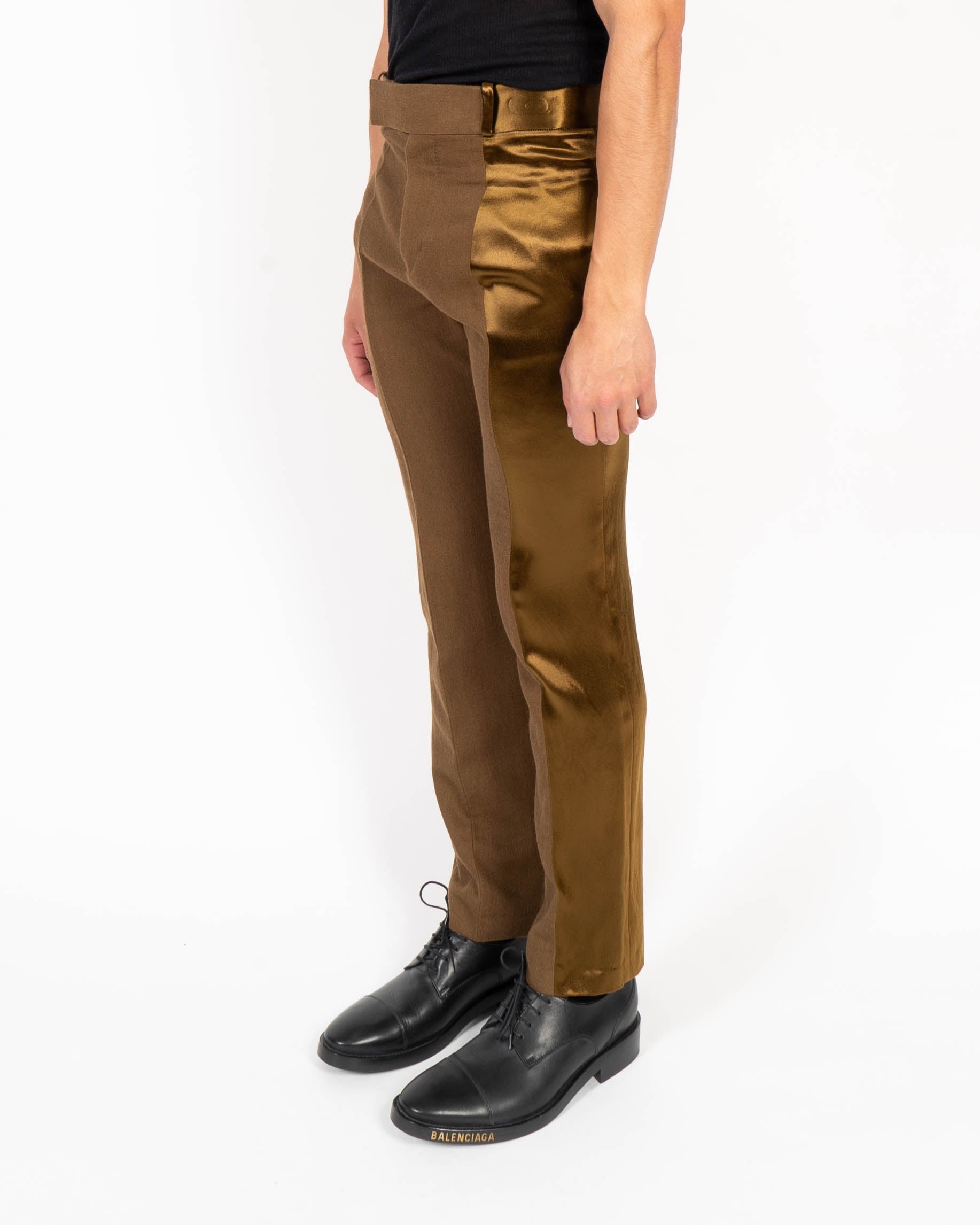 FW18 Contrasting Trousers in Brown Wool & Golden Silk