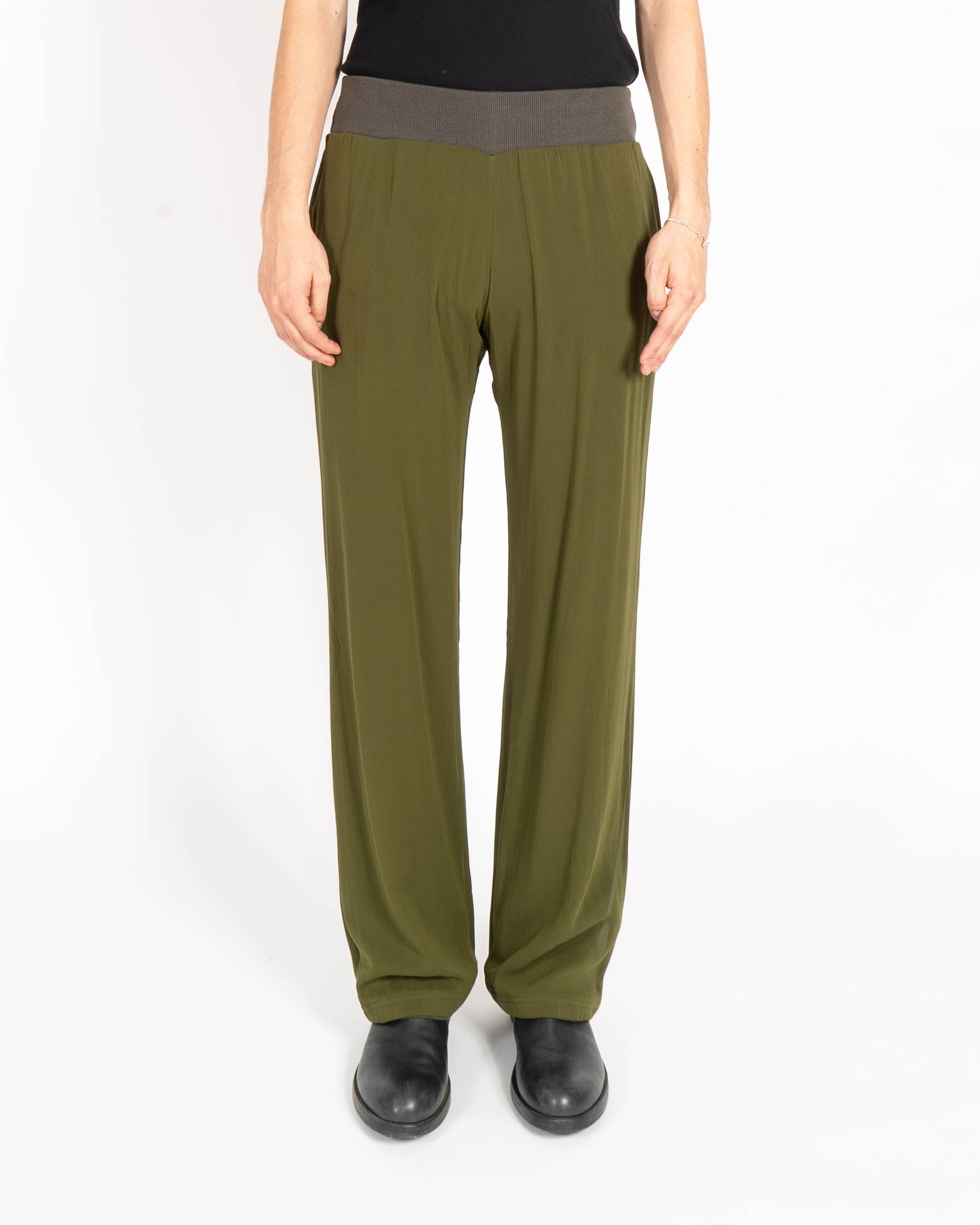 SS20 Knitted Waistband Trousers in Green Silk