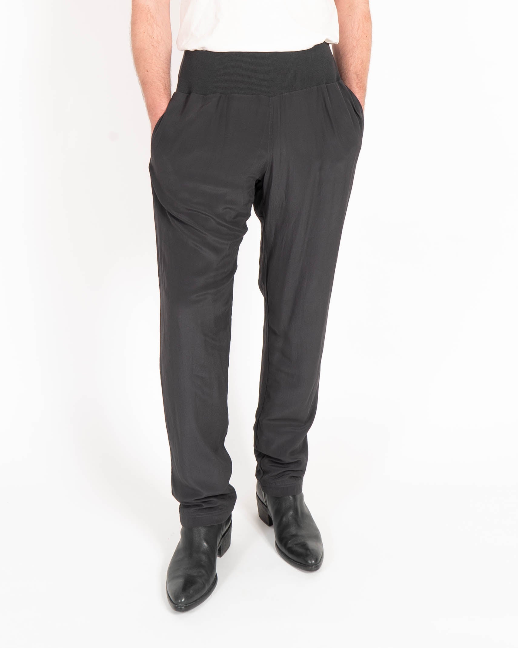 SS20 Knitted Waistband Trousers in Grey Silk