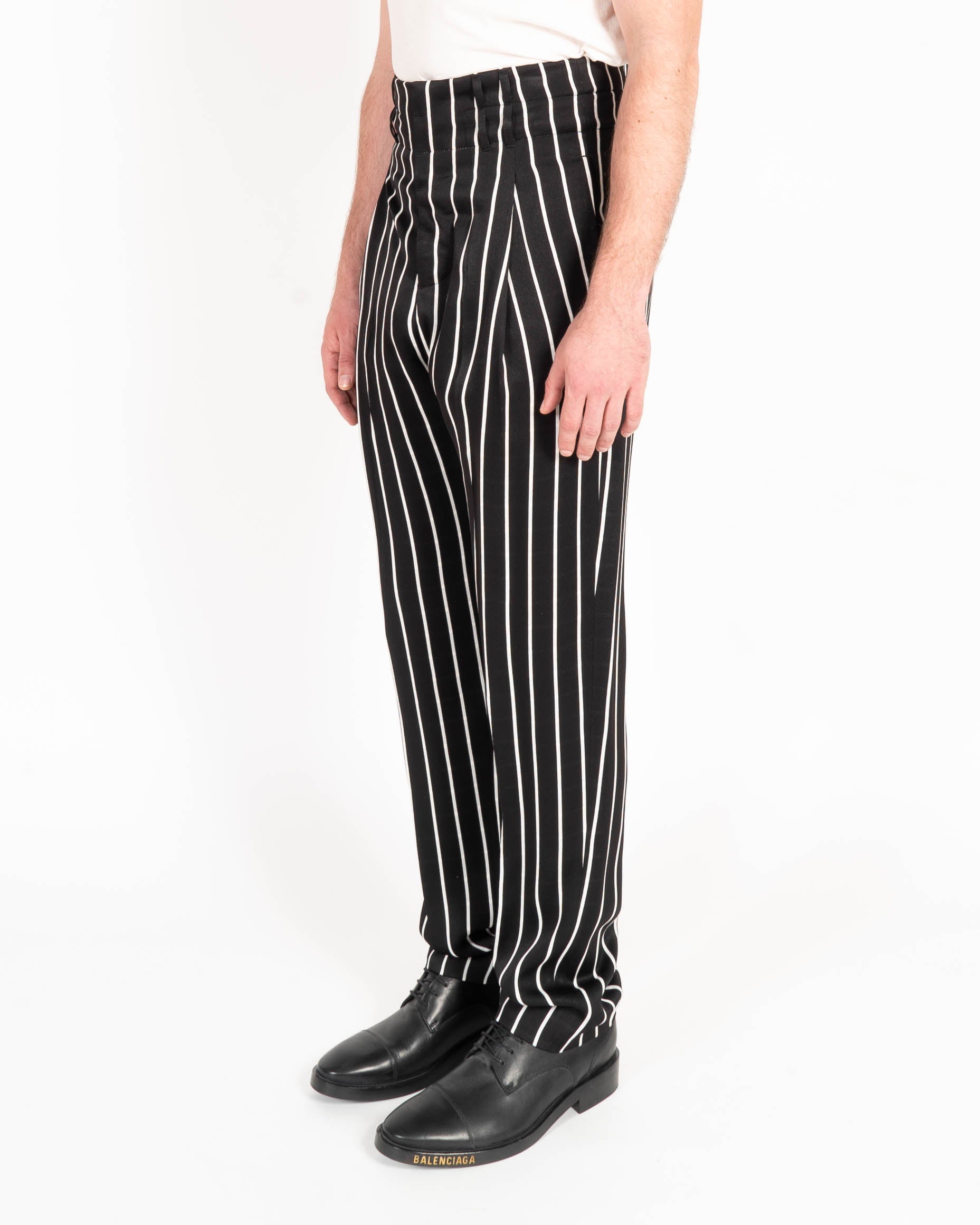 SS18 High-Waisted Striped Trousers in Black & White Viscose