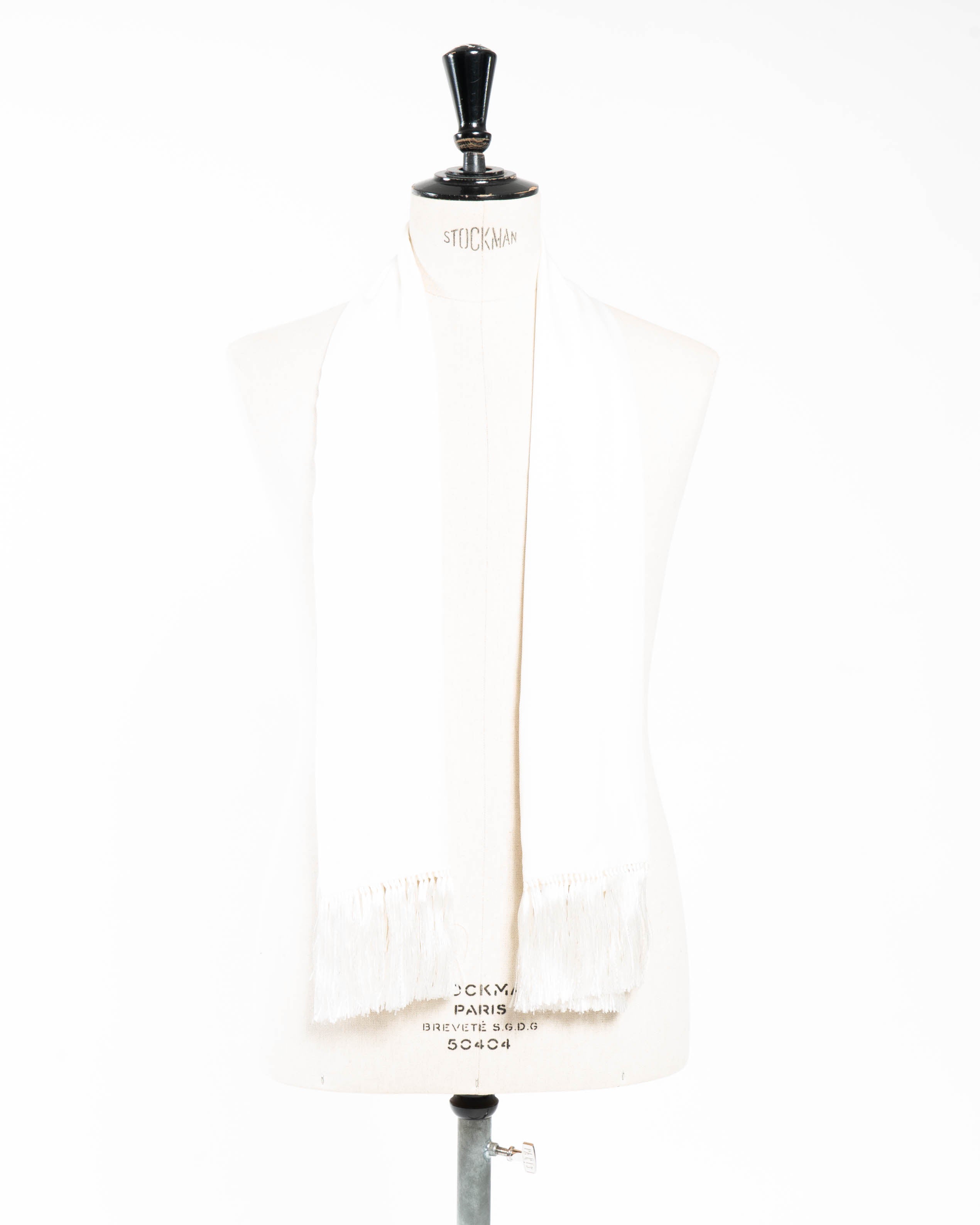 SS16 White fringed Silk Scarf