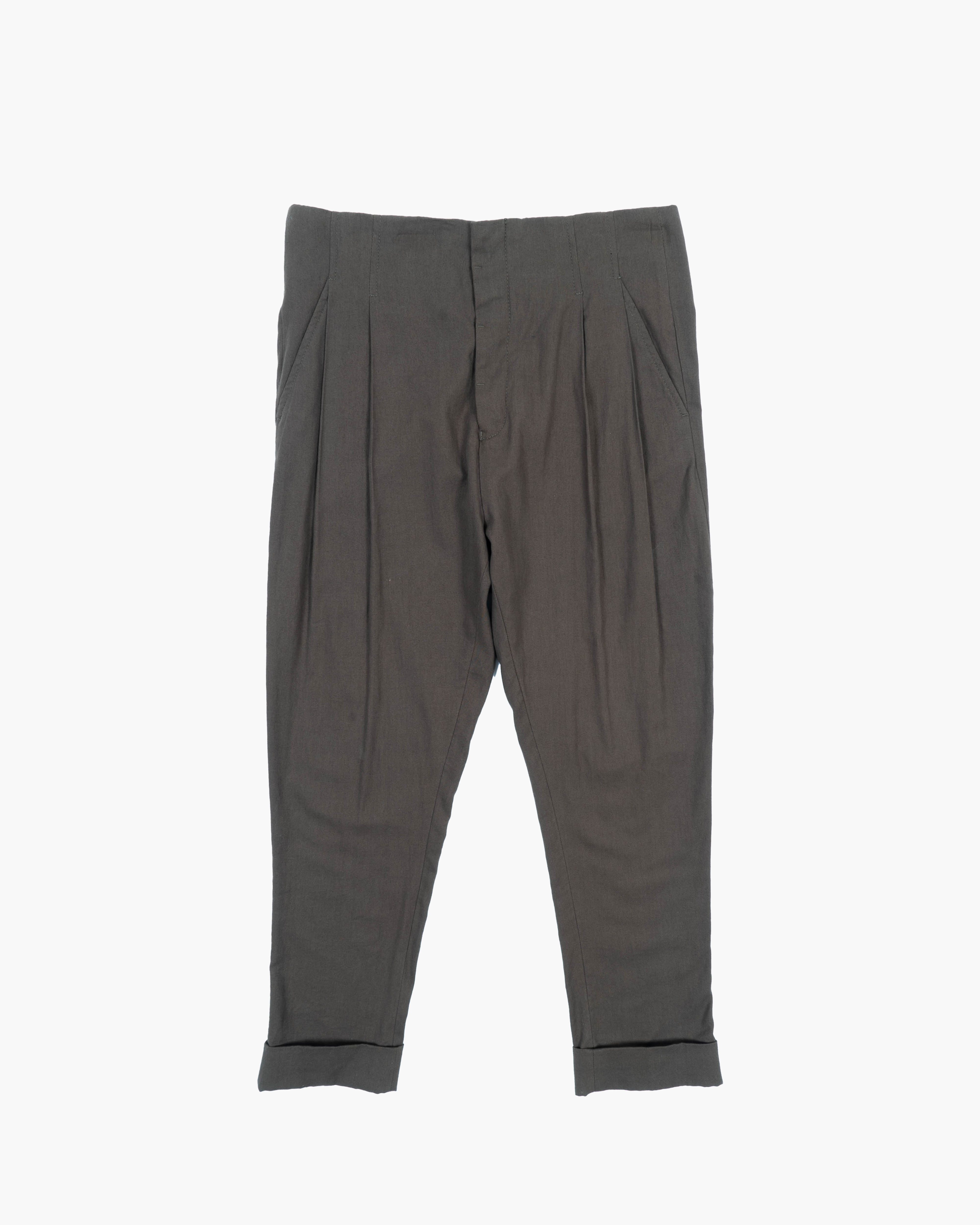 SS18 Pleated Tapered Trousers in Brown Cotton