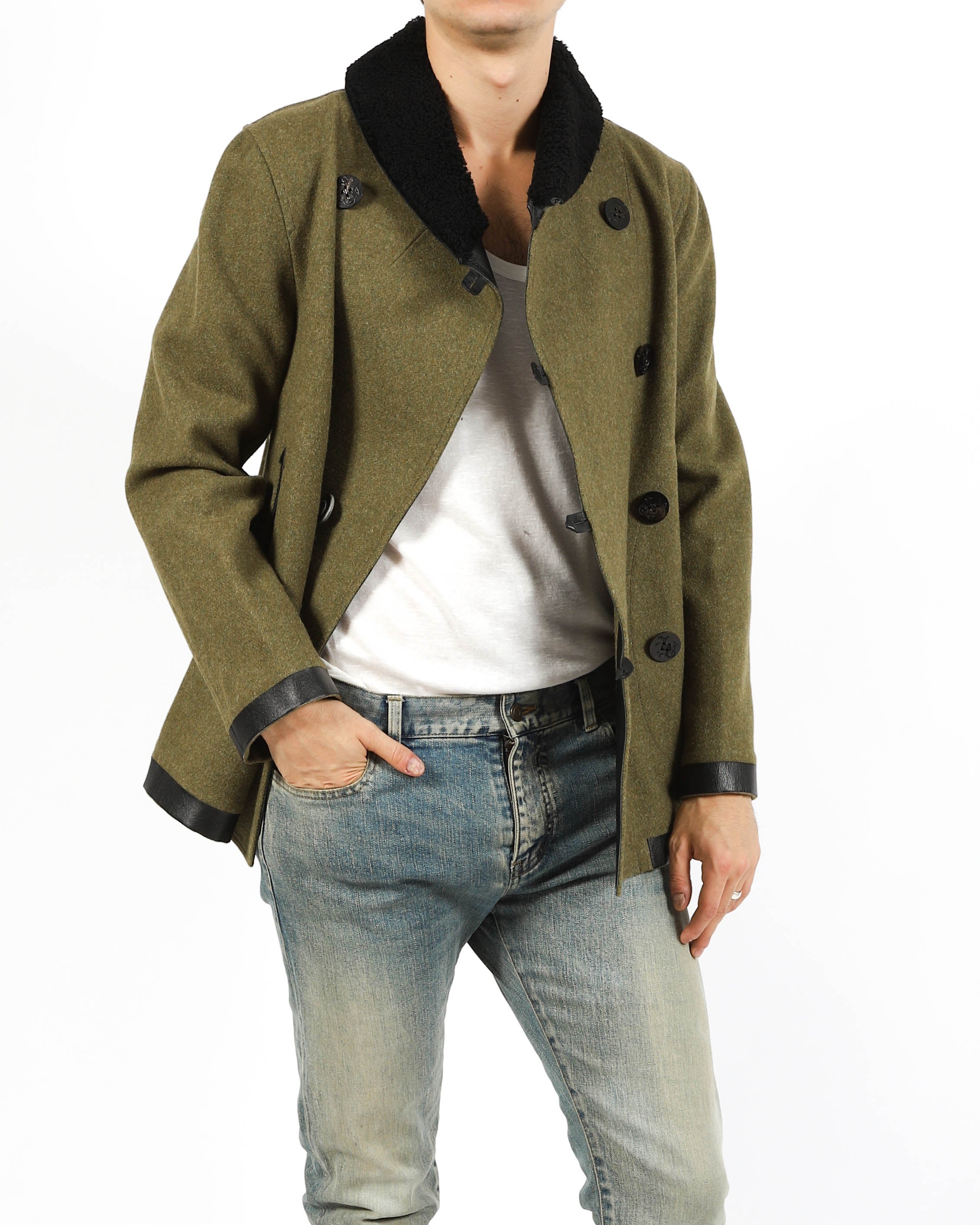 FW17 Double Breasted Caban Coat in Khaki Wool