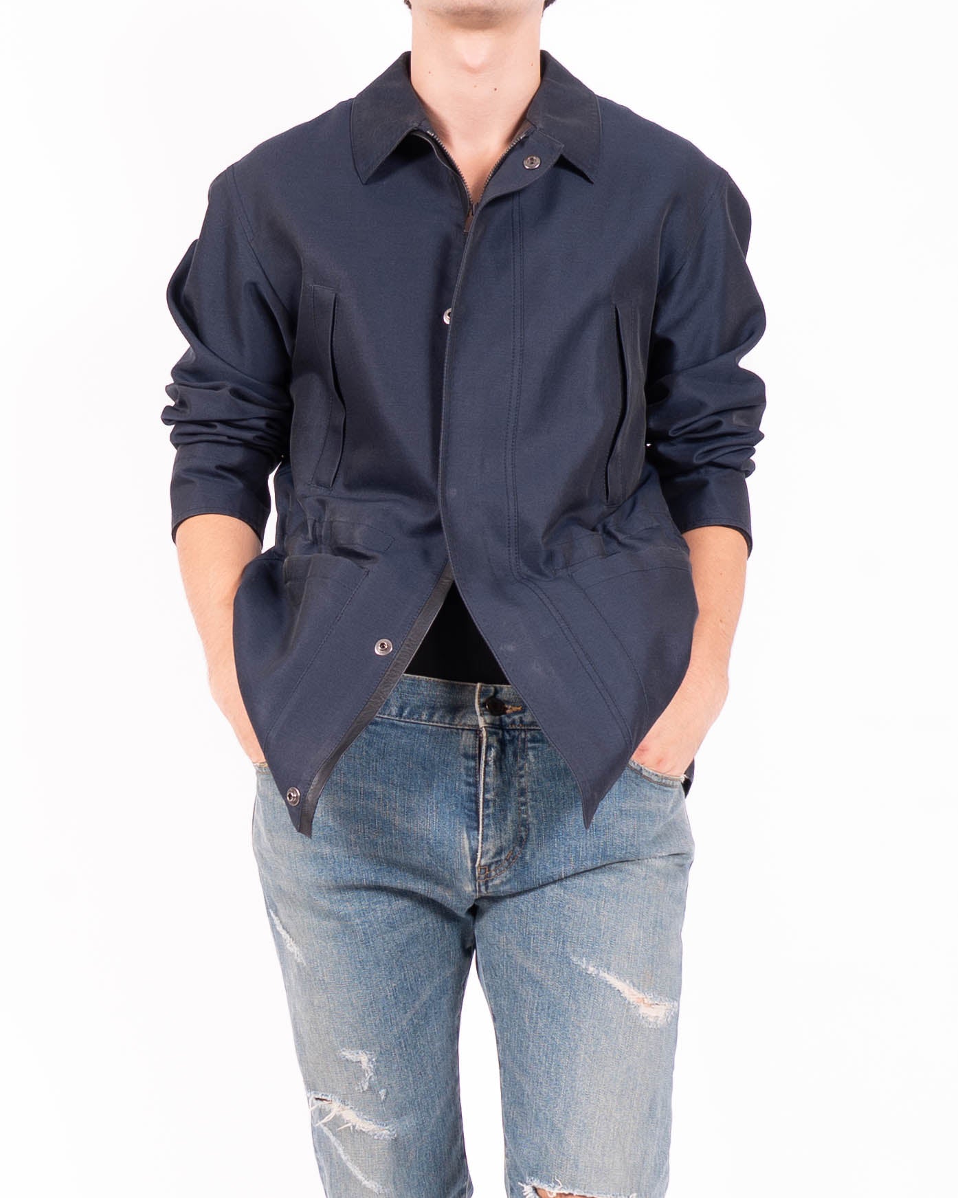 FW18 Oversized Military Jacket in Blue Silk Blend