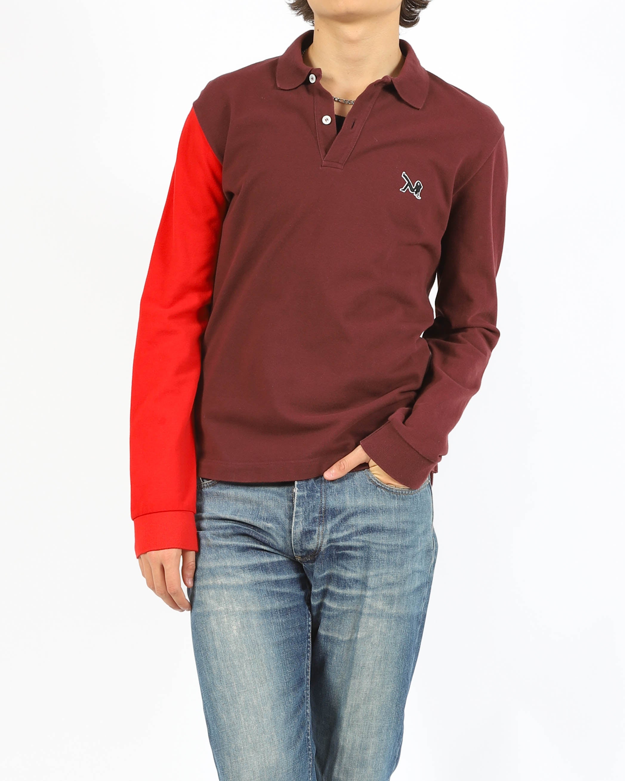 FW18 Logo Embroidered Polo in Burgundy & Red Cotton