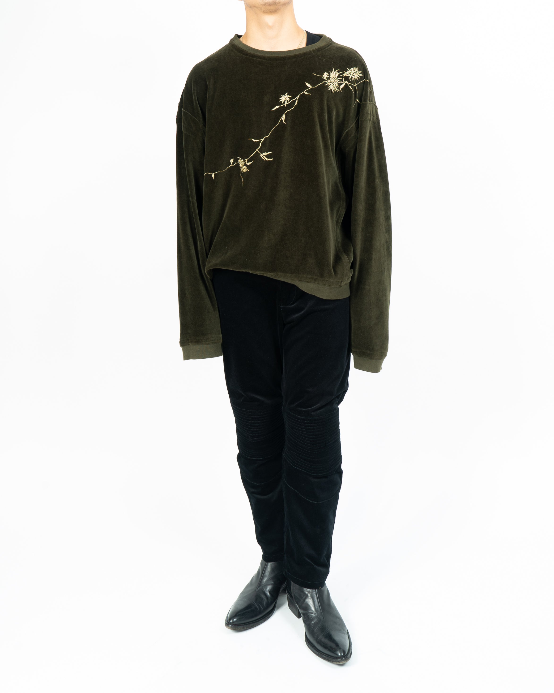 FW18 Embroidered Floral Sweater in Olive Velvet