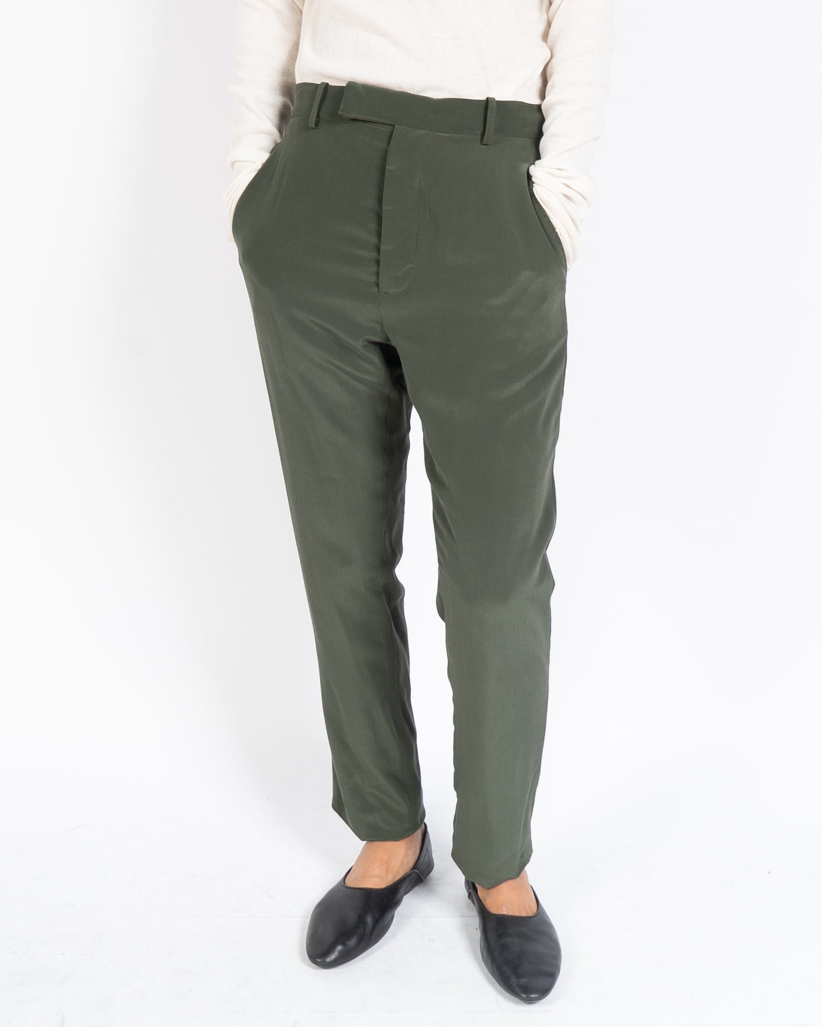 SS18 Khaki Casual Silk Trousers Sample