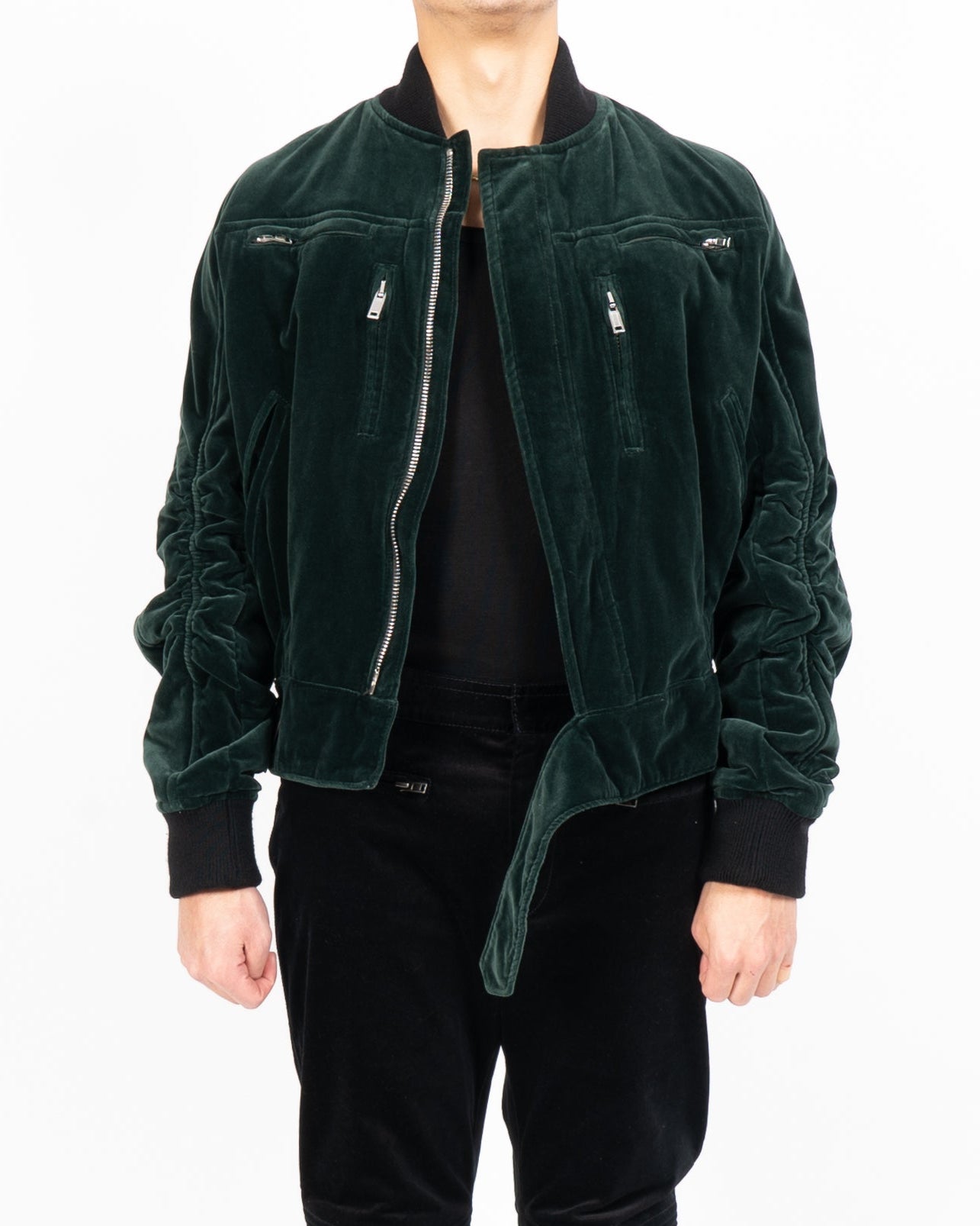 Oversized Biker Bomber in Green Velvet