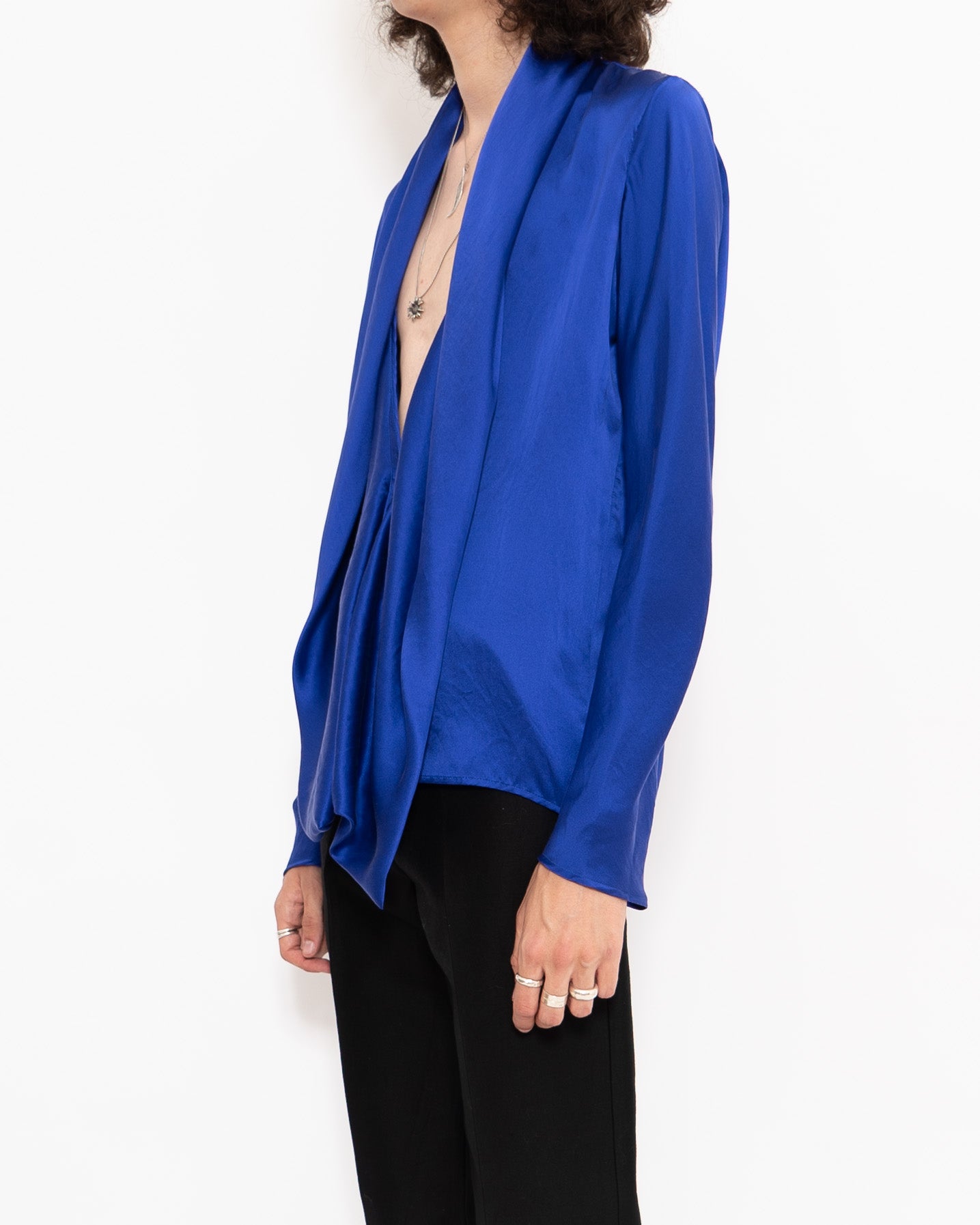 FW20 Dali Blue Drape Silk Shirt Sample