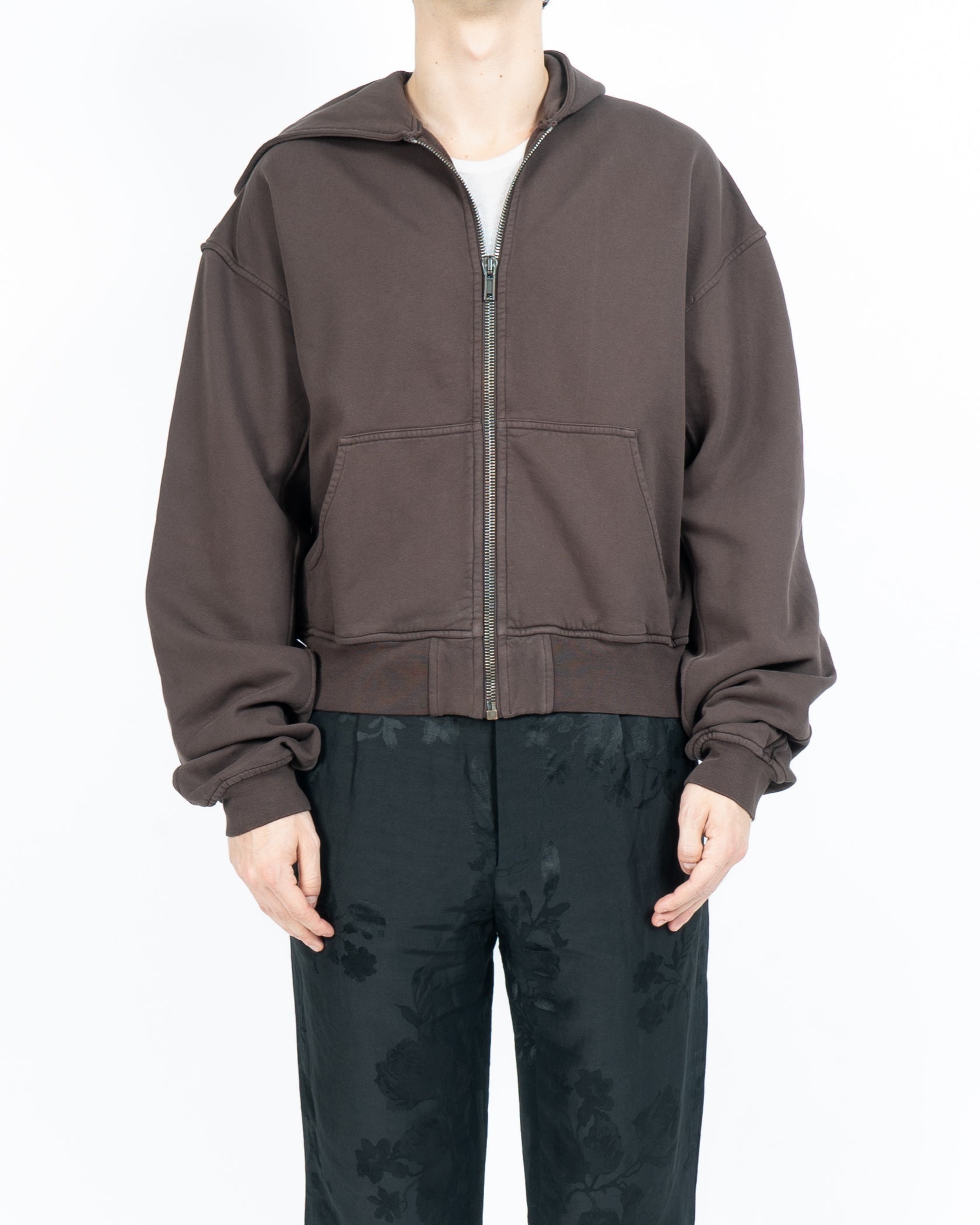 SS21 Cropped Signature  Zip-Hoodie in Brown Cotton