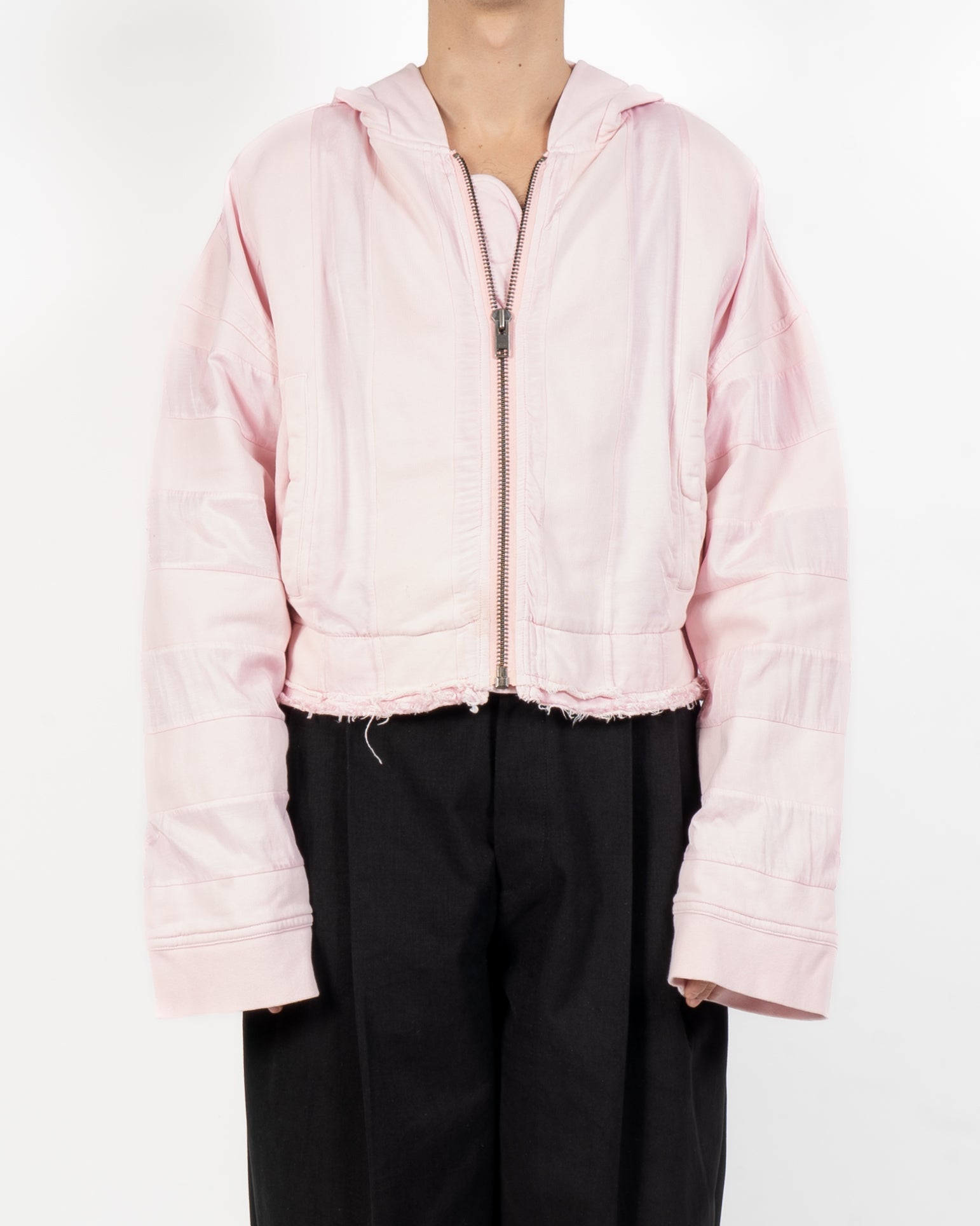 SS17 Distressed Cropped Hoodie in Pink Viscose & Cotton