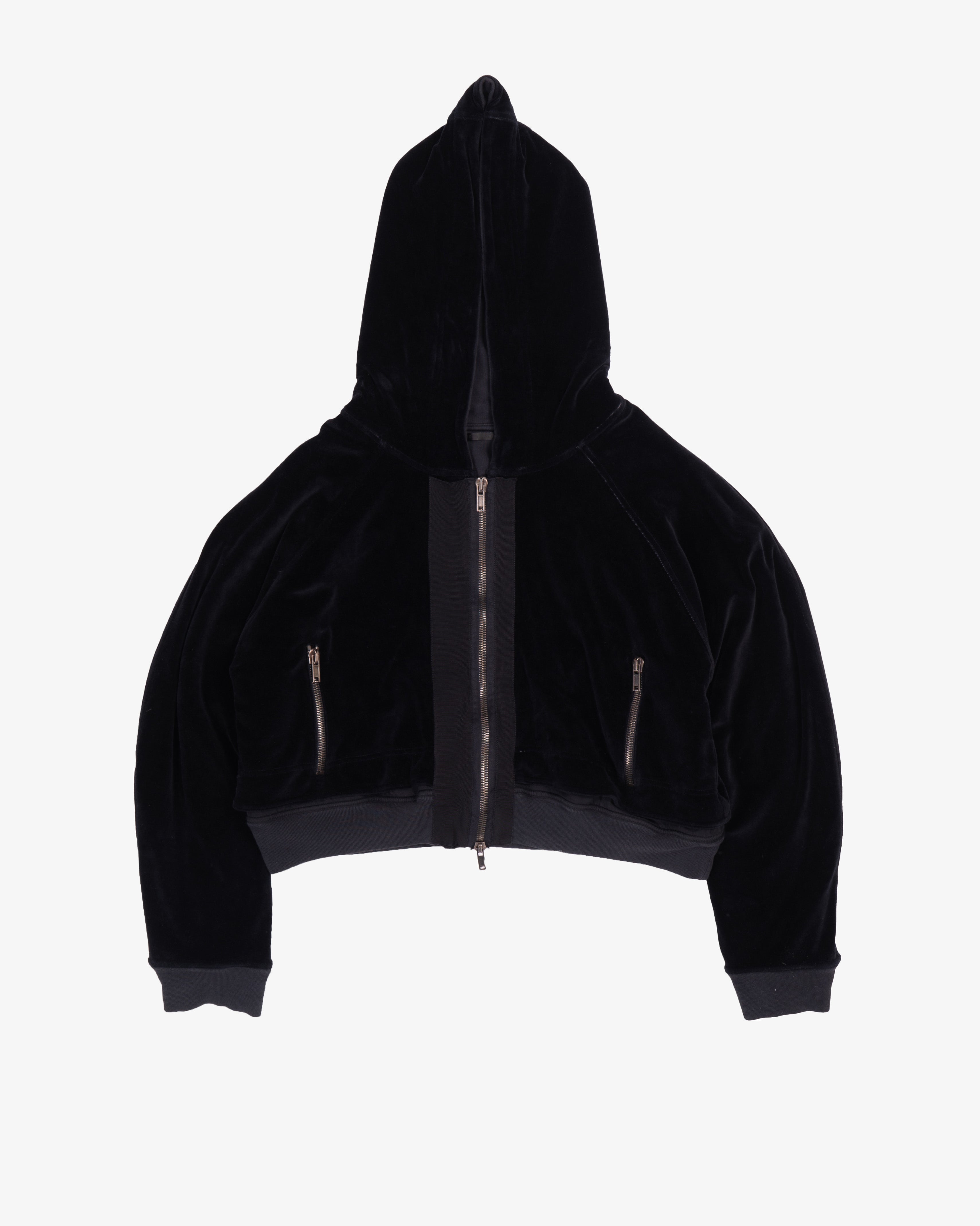 FW14 Distressed Cropped Zip-Hoodie in Black Velvet