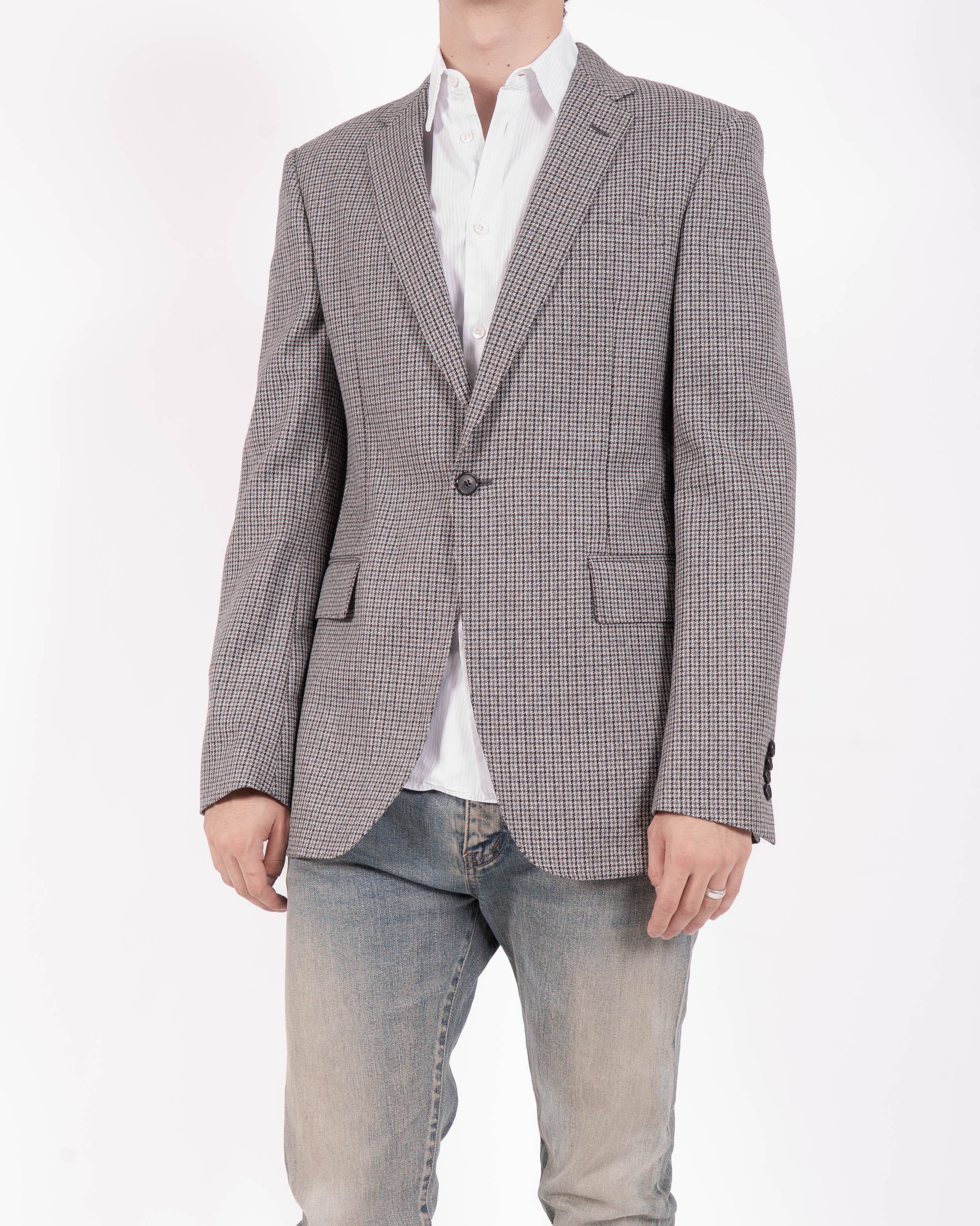 FW17 Classic 2-Button Blazer in Grey Houndstooth Wool