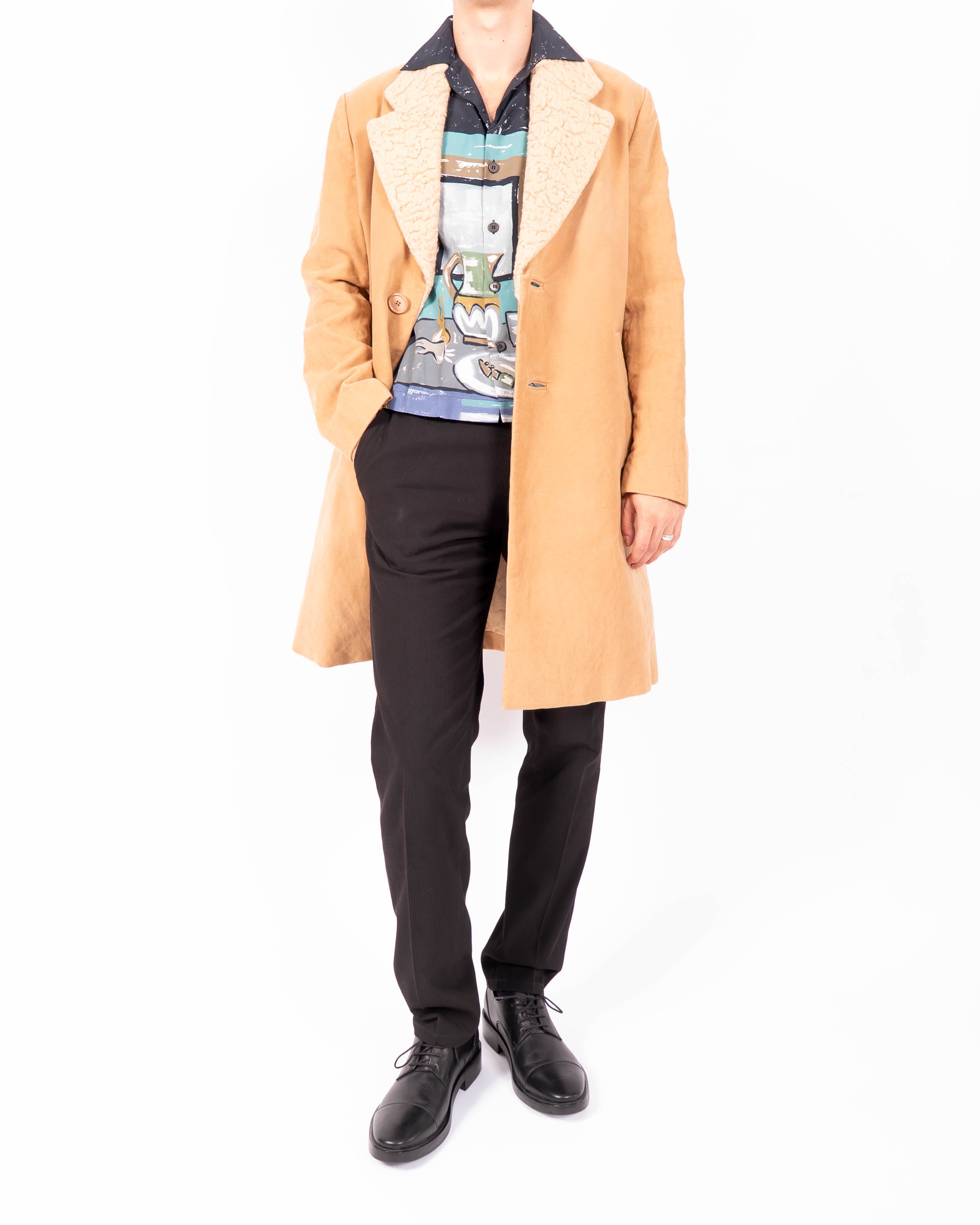 FW10 Wool Trimmed Overcoat in Beige Wool