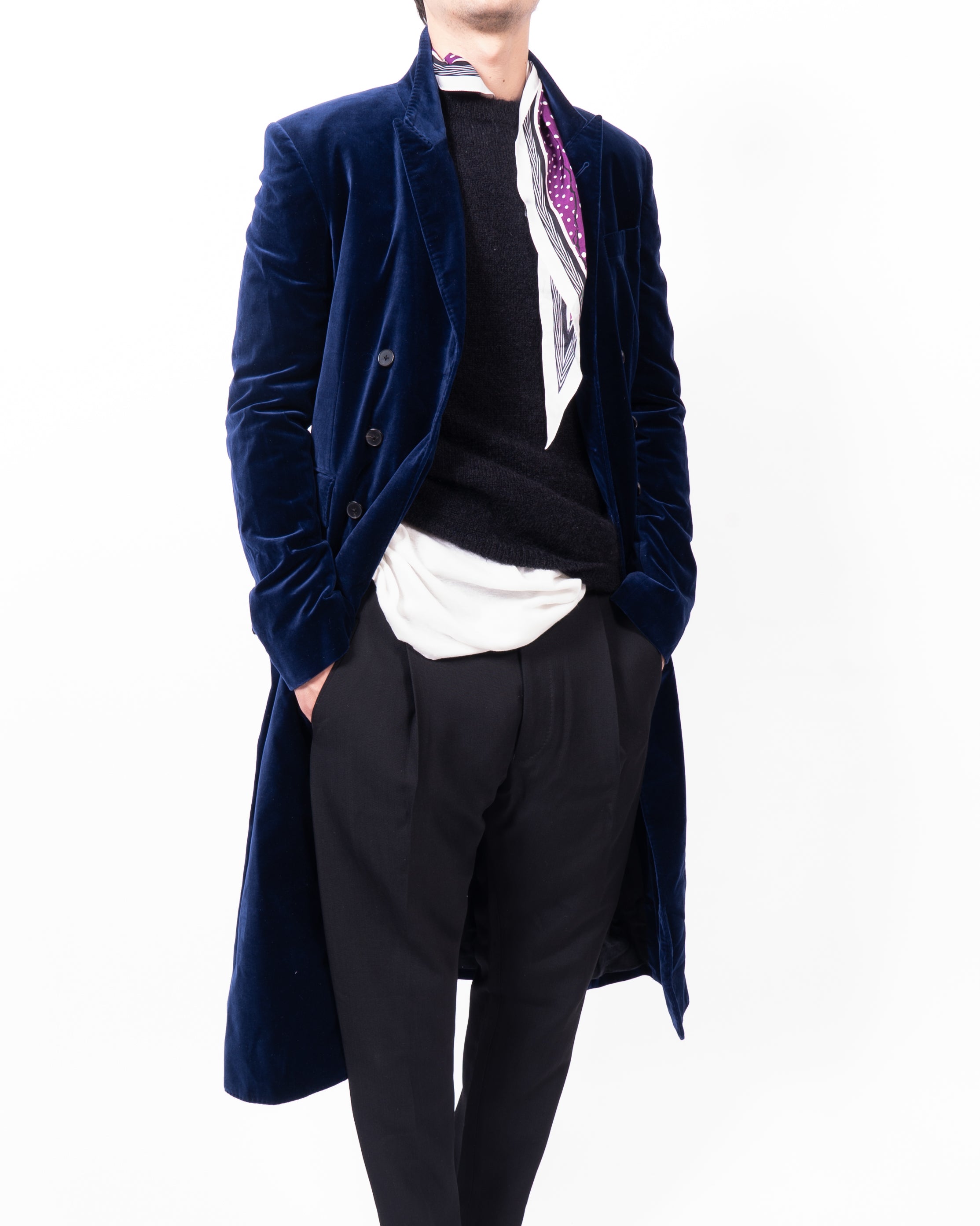 FW20 Classic Double Breasted Coat in Blue Velvet