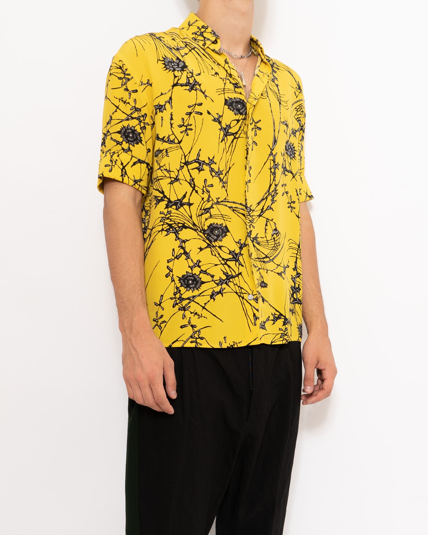 SS17 Yellow Spike Floral Silk Shirt
