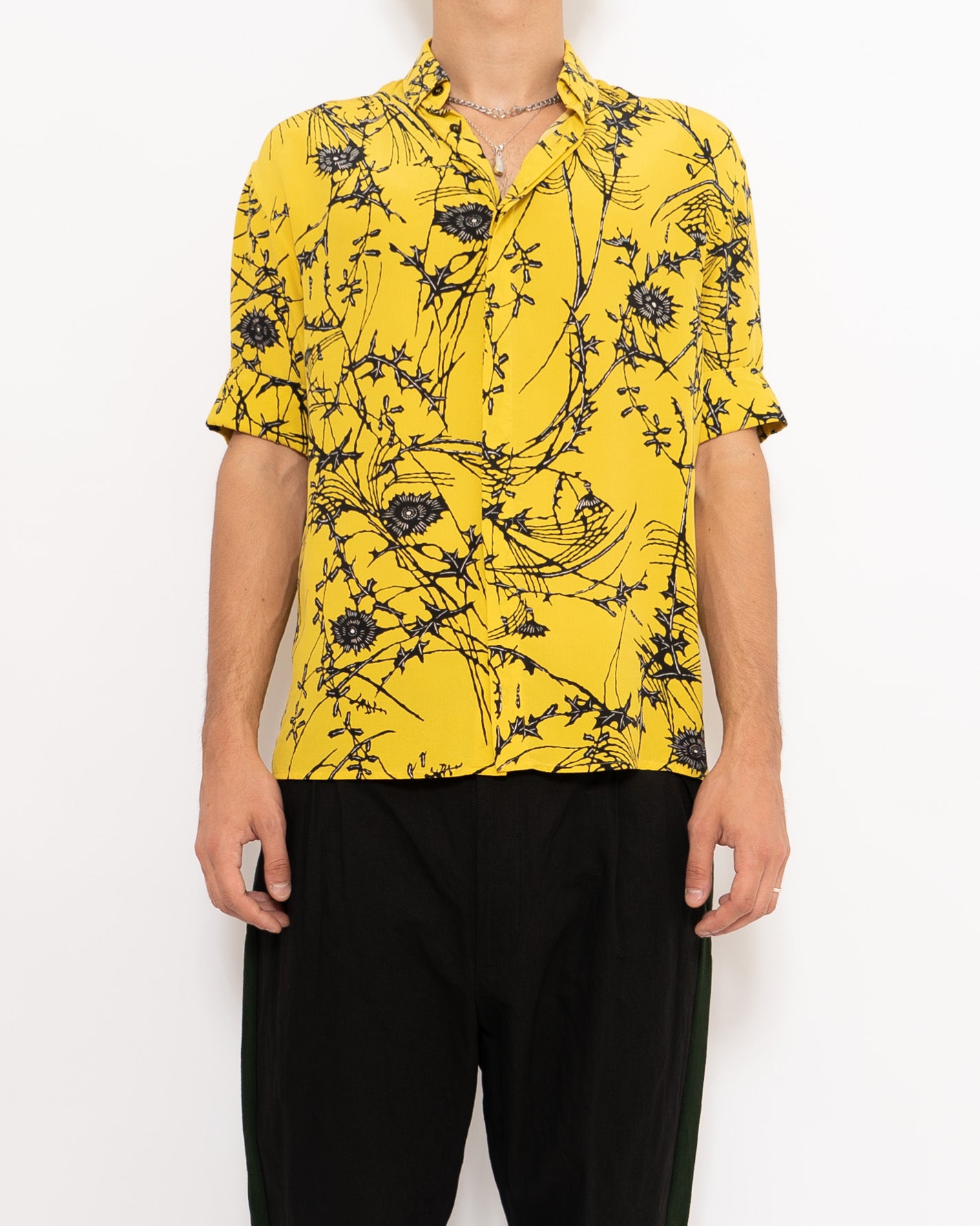 SS17 Yellow Spike Floral Silk Shirt
