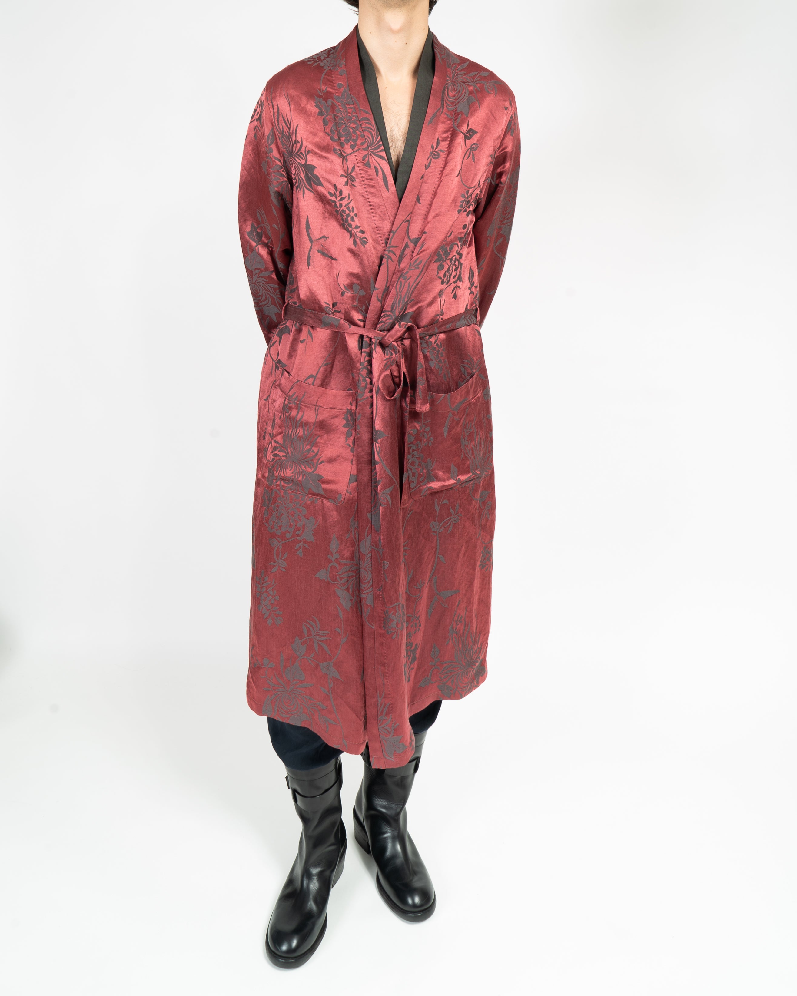 SS15 Oversized Robe Coat in Floral Silk-Jacquard